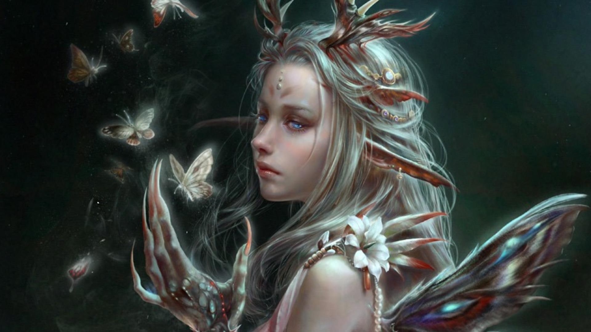 claws, beast, fairy, fantasy, within, 3d and abstract, butterflies, 1080P, girl, HD Wallpaper