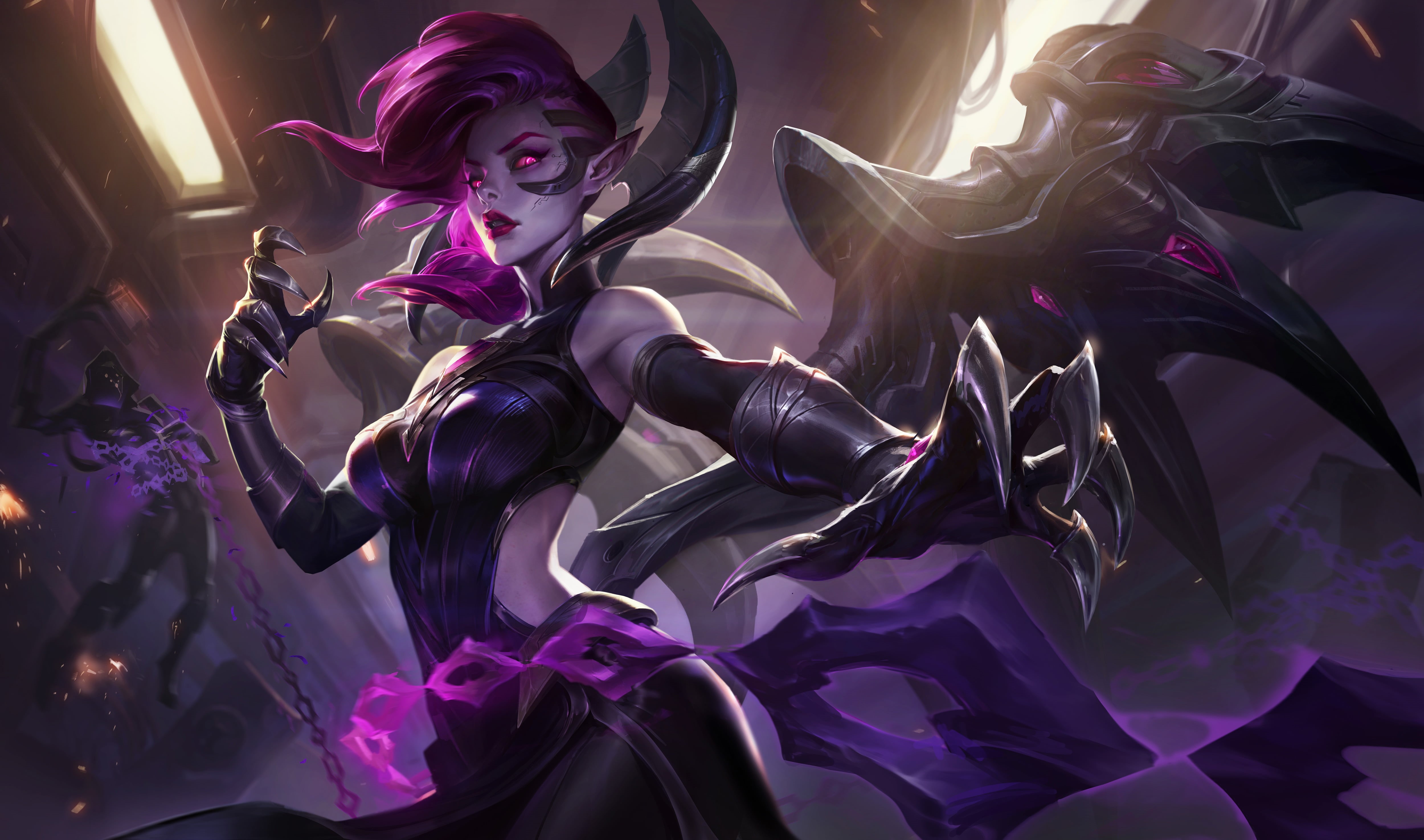 claws, fantasy girl, glowing eyes, League of Legends, PC gaming, video games, Morgana (League of Legends), 4K, HD Wallpaper