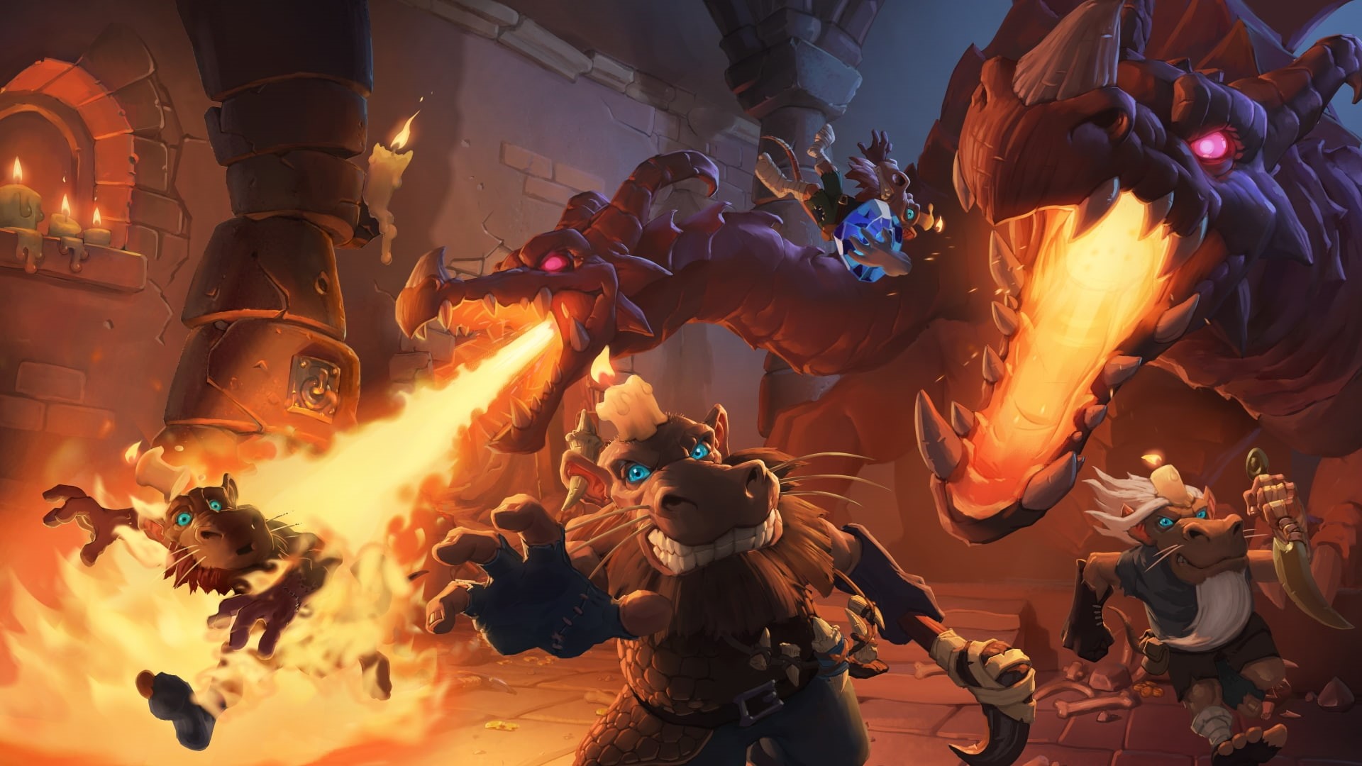 Warcraft, cave, Hearthstone, candles, digital art, dungeon, kobolds, video games, artwork, dragon, underground, Hearthstone: Kobolds and Catacombs, fire, HD Wallpaper
