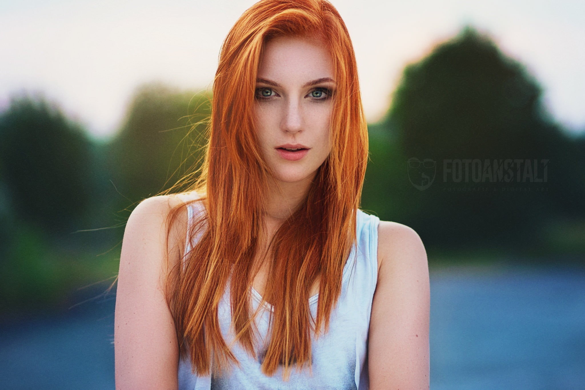 long hair, face, looking at viewer, women, green eyes, 1080P, portrait, redhead, HD Wallpaper