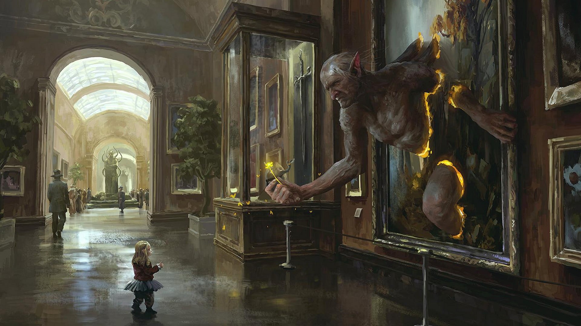 sword, cultures, architecture, 1080P, full length, painting, trolls, place of worship, people, spirituality, real people, religion, indoors, men, animal, HD Wallpaper