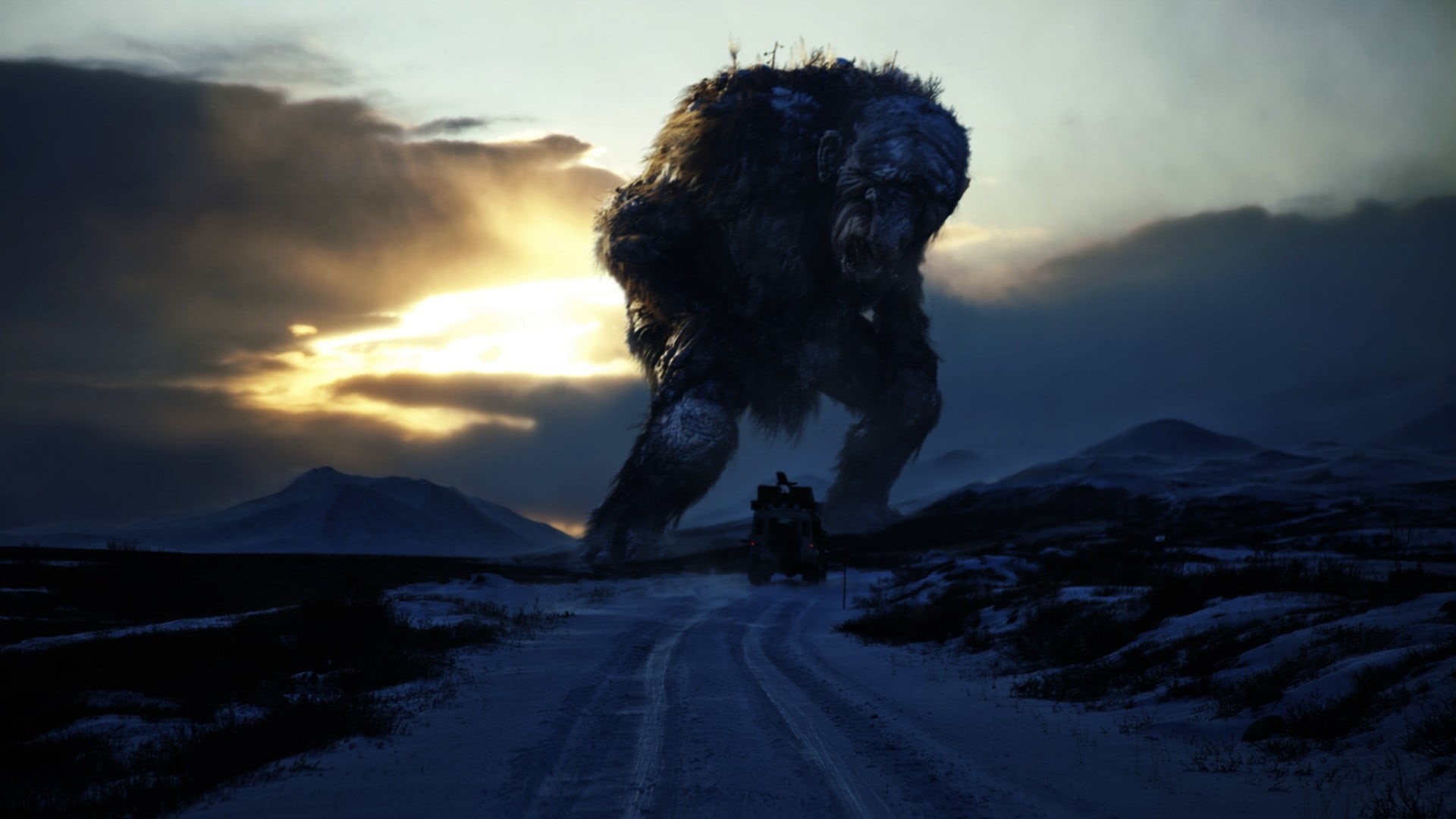 tranquility, beauty in nature, sky, outdoors, nature, road, 1080P, direction, Troll Hunter, winter, cloud - sky, trolls, black, non-urban scene, tranquil scene, HD Wallpaper