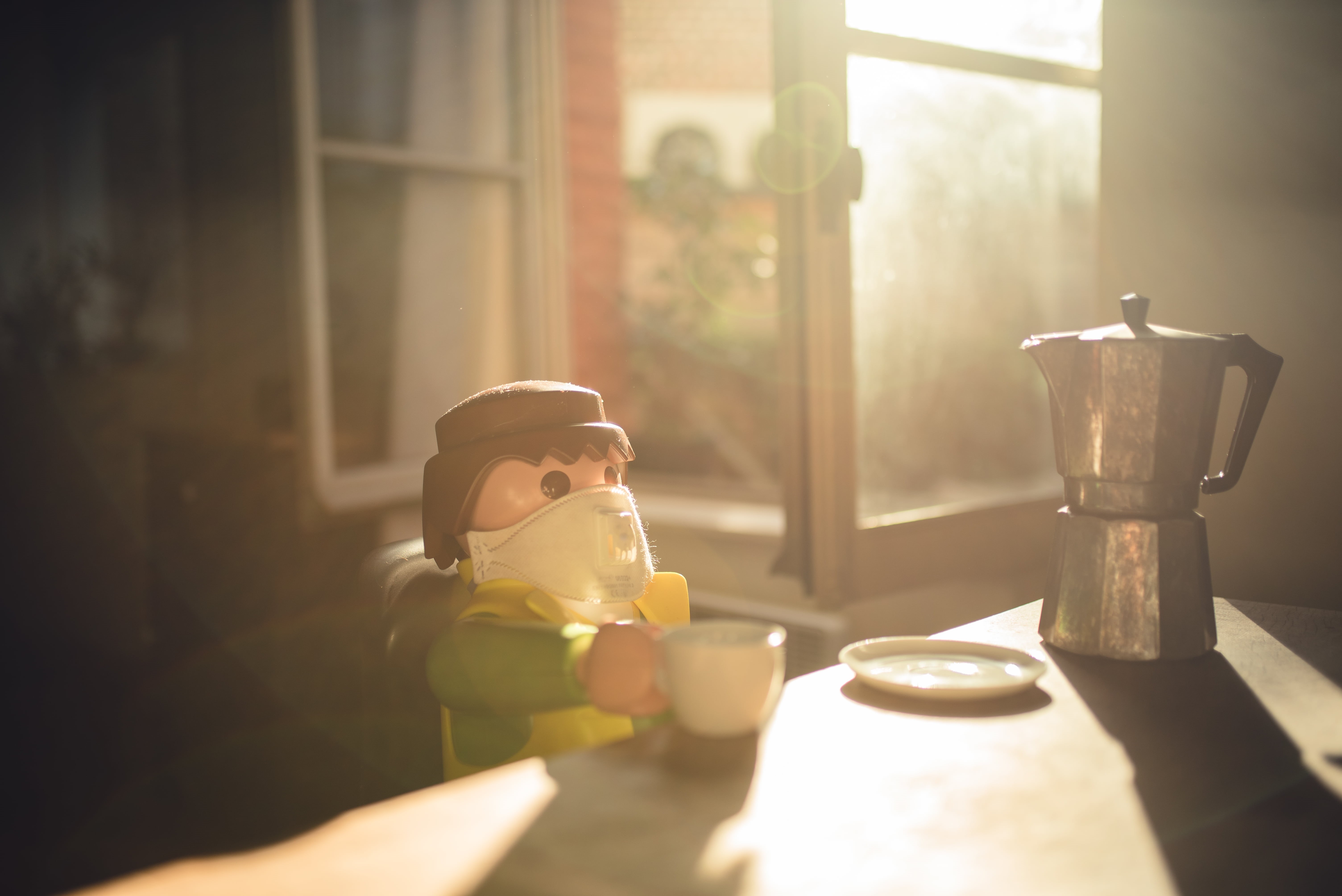 5K, COVID-19, sunlight, LEGO, coffee, toys, corona virus, window ledge, breakfast, HD Wallpaper