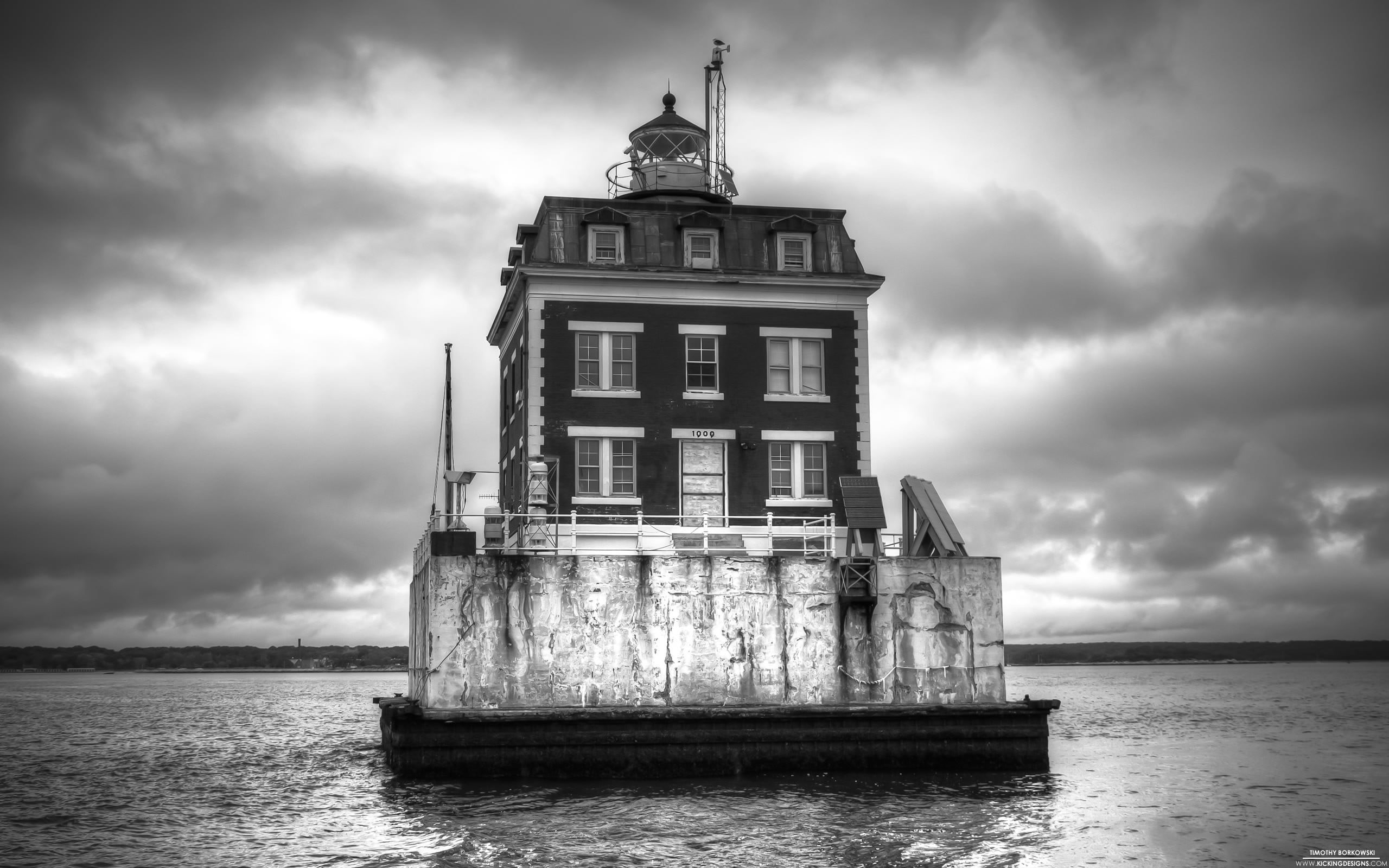 2K, sky, horizon, New London Ledge Lighthouse, storm, architecture, building exterior, water, sea, monochrome, house, nautical vessel, no people, photo, HD Wallpaper