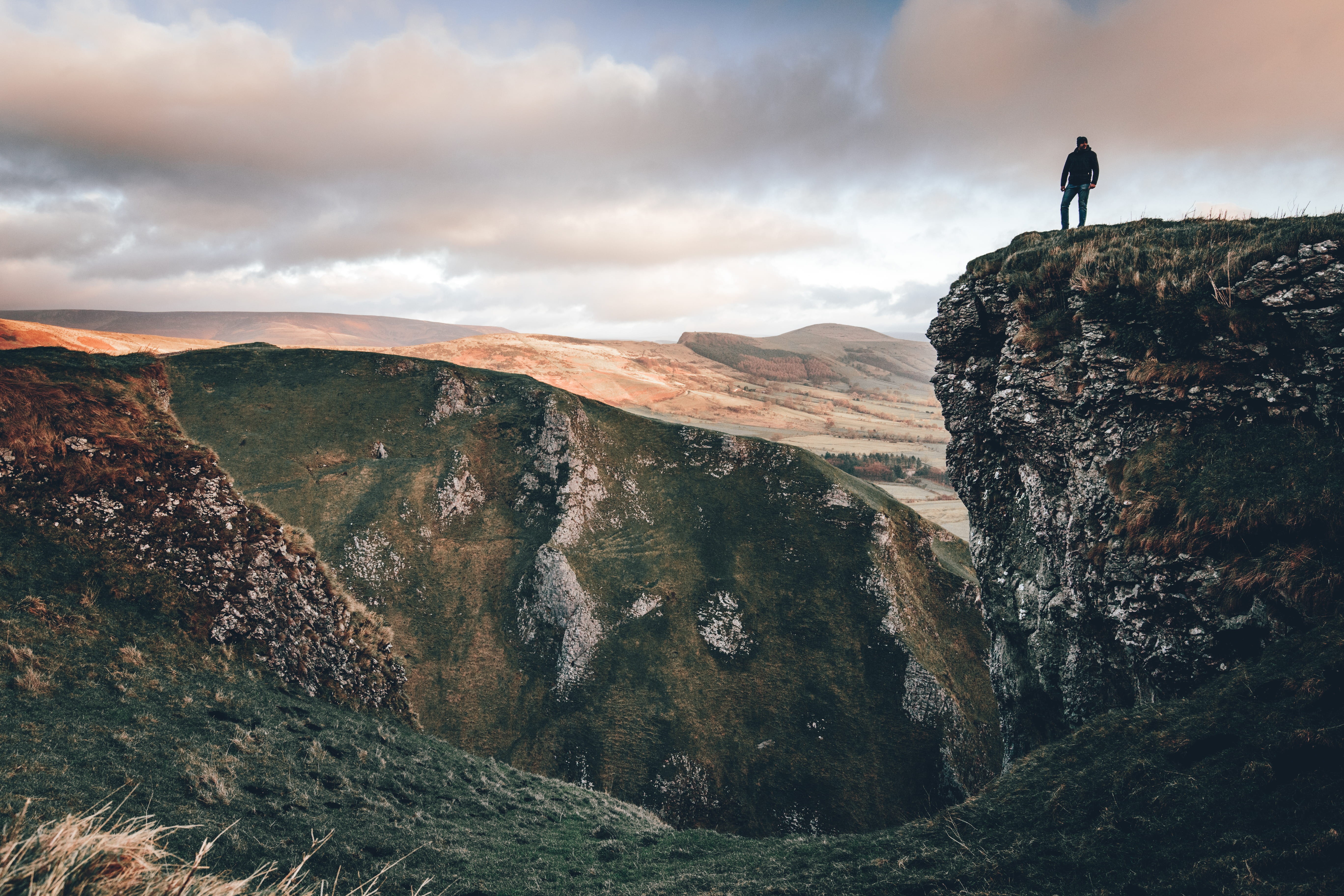 full length, environment, rock - object, sky, mountain, mountain range, 5K, nature, scenics - nature, leisure activity, solid, hill, rock, man, outdoors, HD Wallpaper