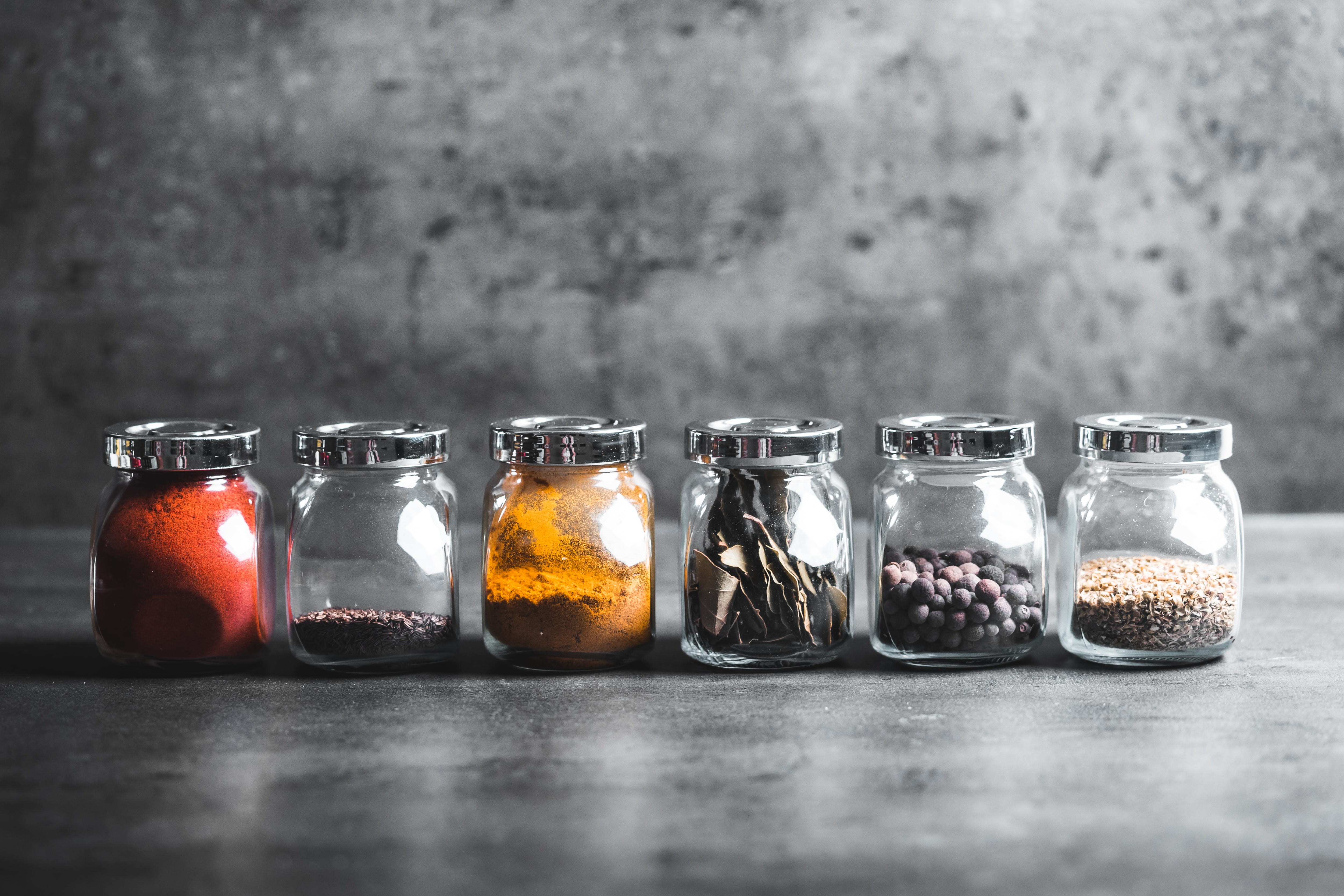 container, hungry, table, food and drink, foodie, tasty, healthy eating, room for text, taste, food, chef, wellbeing, in a row, kitchen, oregano, glass - material, HD Wallpaper
