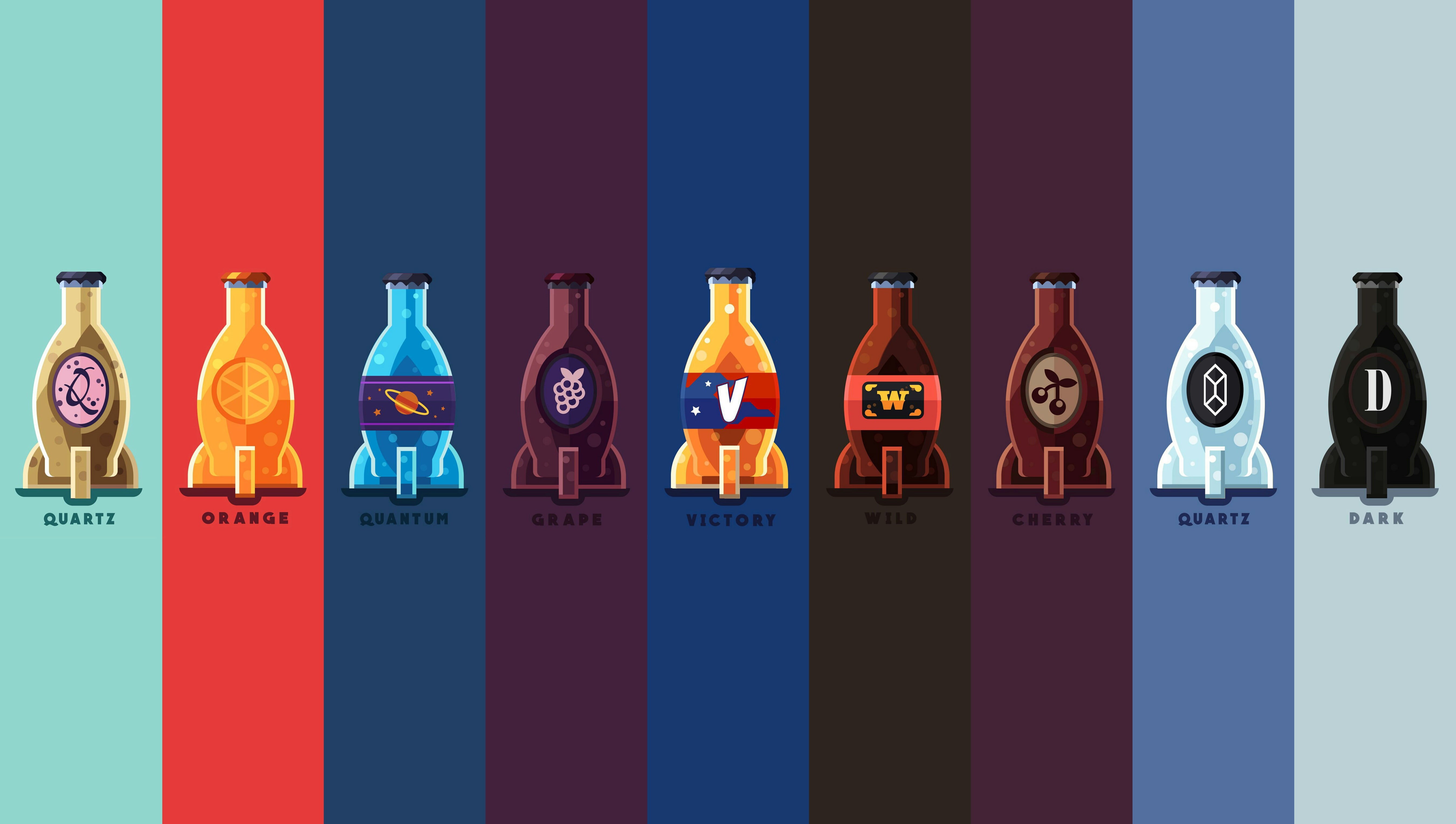 refreshment, no people, studio shot, blue background, colored background, Nuka Cola, Fallout, video games, variation, indoors, collage, in a row, choice, HD Wallpaper