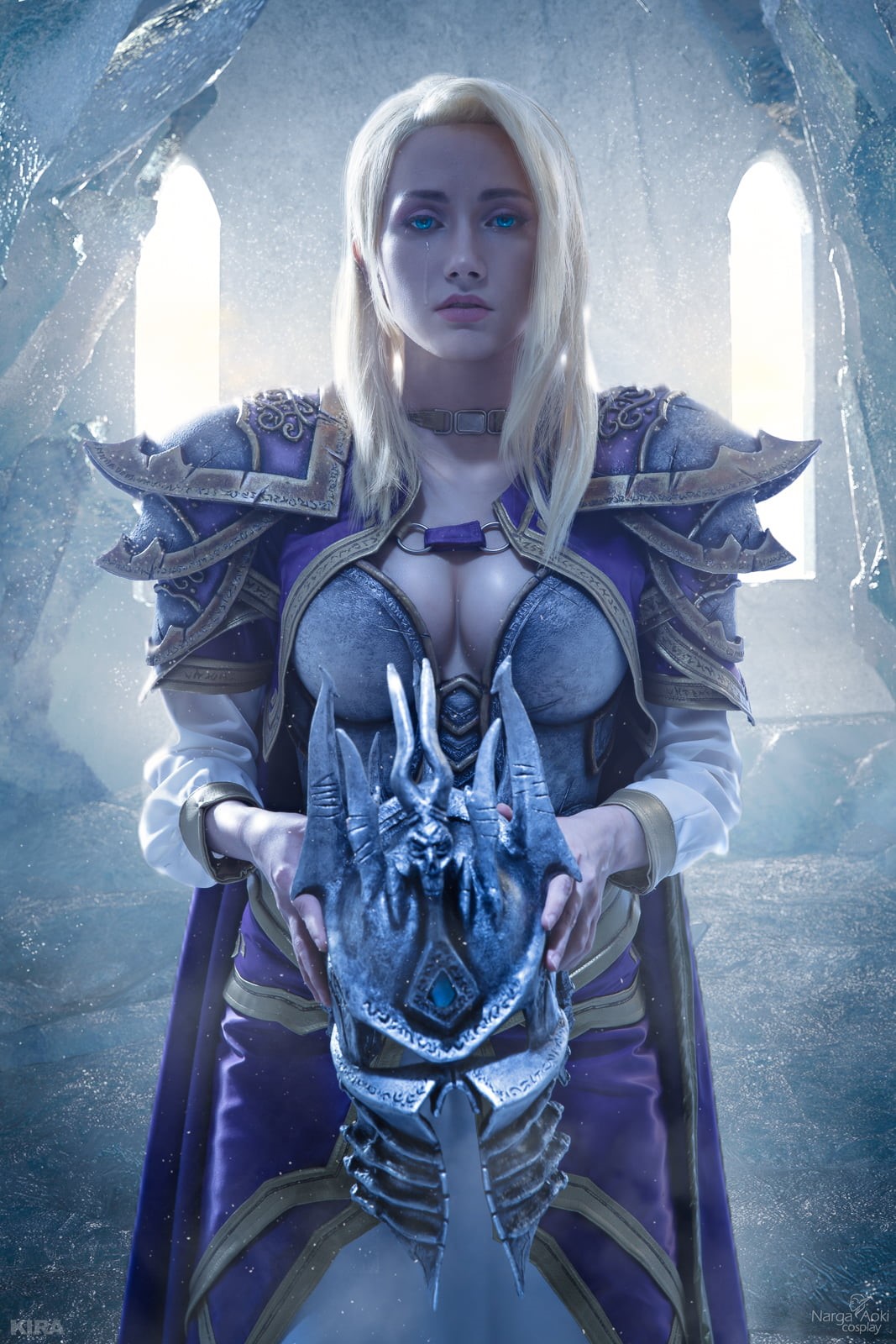 blonde, magician, 720P, blue eyes, looking at viewer, helmet, straight hair, ice, Warcraft, Narga-Lifestream, women, long hair, crying, cold, Jaina Proudmoore, Phone HD Wallpaper