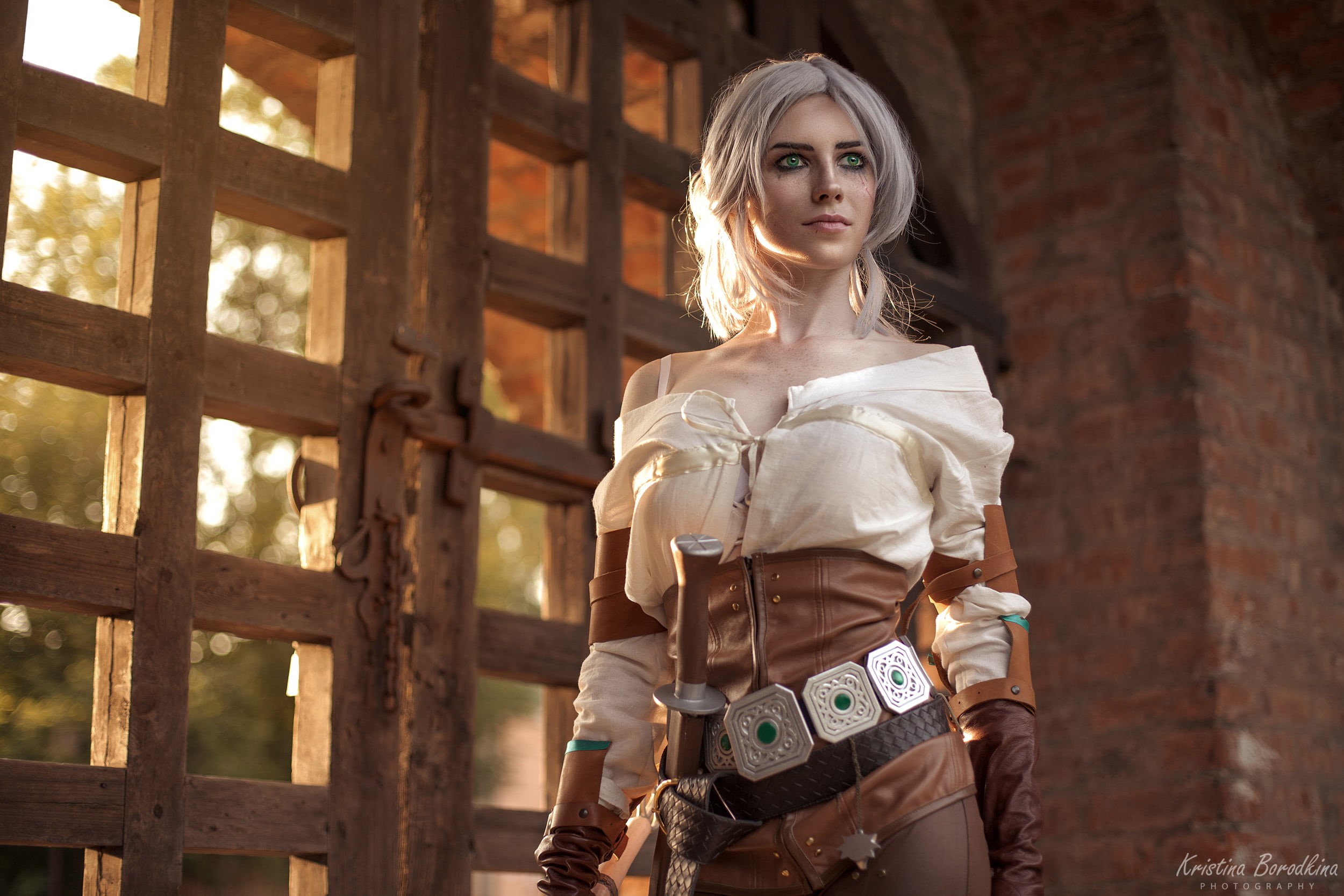 cosplay, Cirilla Fiona Elen Riannon, depth of field, looking away, The Witcher, women, green eyes, video game characters, Ciri, portrait, video games, Kristina Borodkina, HD Wallpaper