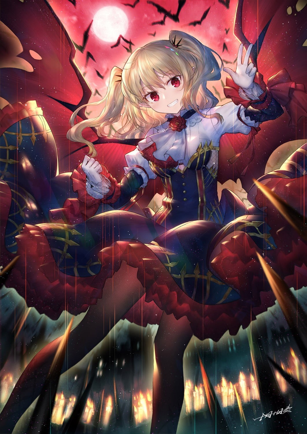 multi colored, variation, red eyes, digital composite, indoors, human representation, 720P, no people, art and craft, long hair, anime girls, illuminated, Phone HD Wallpaper