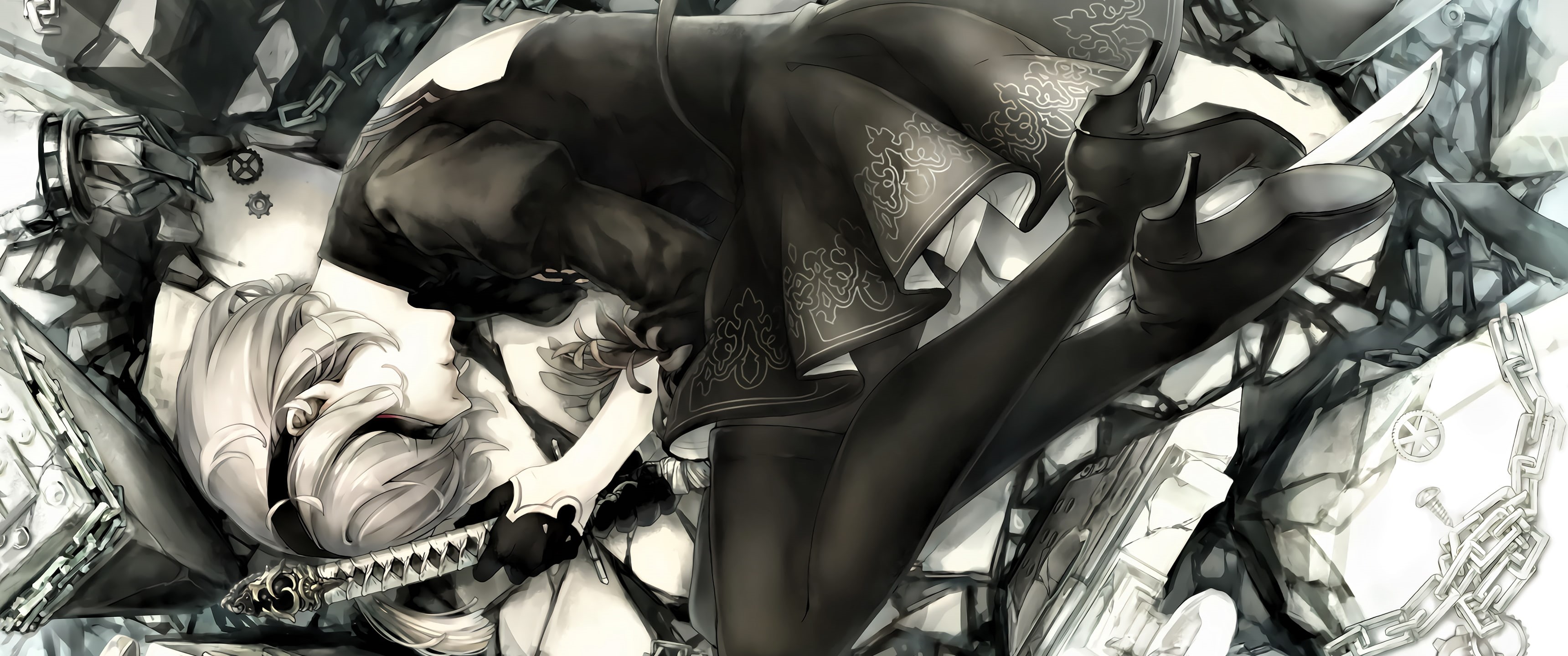 monochrome, katana, 2K, Nier: Automata, 2B, HD Wallpaper