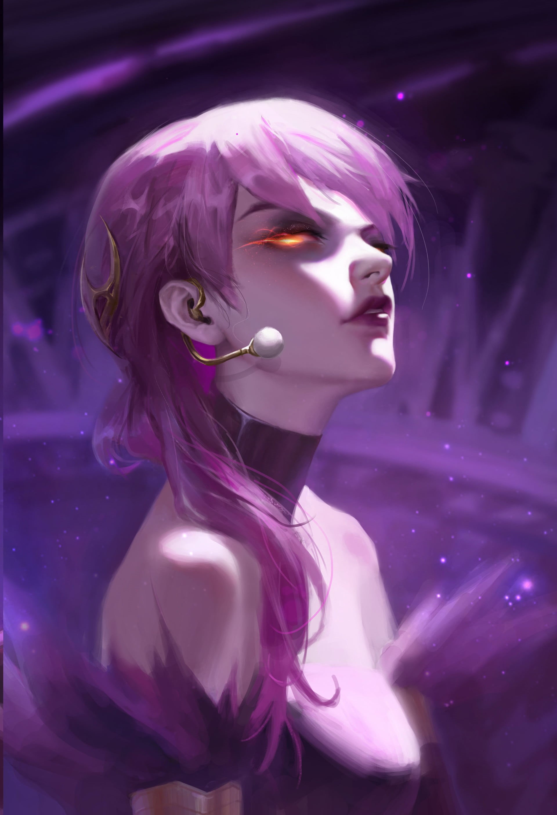 portrait display, League of Legends, Evelynn (League of Legends), digital art, K/DA, 2K, microphone, video games, vertical, artwork, long hair, Phone HD Wallpaper