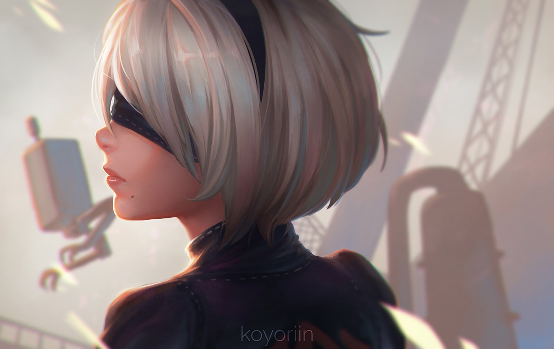 day, art, b, white, women, beautiful woman, Koyorin, factory, leisure activity, child, 2b yorha, nature, blond hair, sunlight, square enix, innocence, assistant, HD Wallpaper