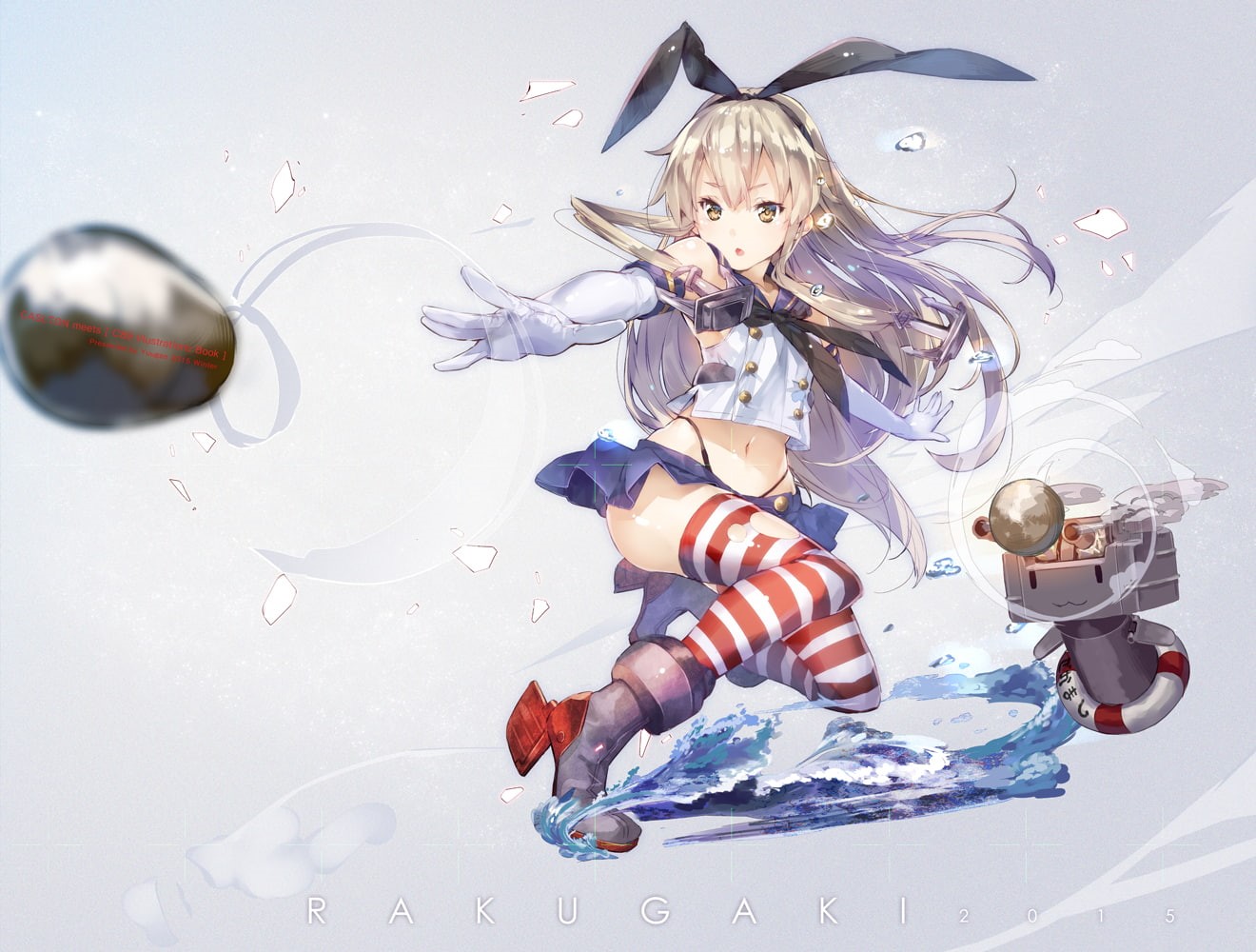 blonde, digital composite, androids, studio shot, anthropomorphism, thigh-highs, hair, one person, orange eyes, mid-air, motion, Shimakaze (Kancolle), cold temperature, HD Wallpaper