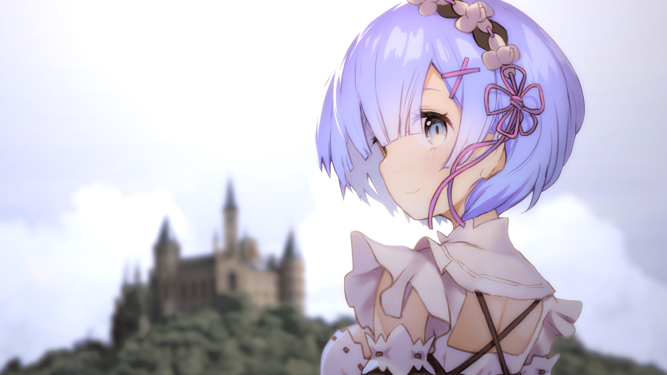 real people, representation, portrait, maid outfit, anime girls, beautiful woman, Re Zero, outdoors, focus on foreground, headshot, clouds, close-up, 2K, HD Wallpaper