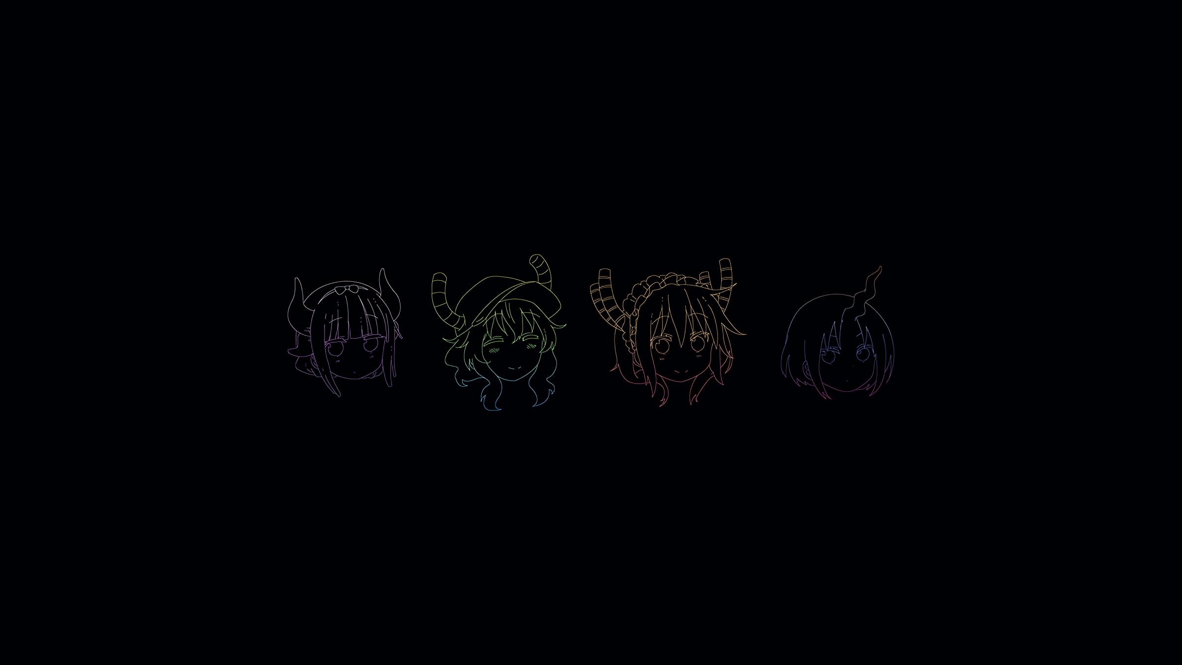 Kobayashi-san Chi no Maid Dragon, Lucoa (Kobayashi-san Chi no Maid Dragon), black background, digital art, Miss Kobayashis Dragon Maid, Elma Jouii (Kobayashi-San Chi no Maid Dragon), HD Wallpaper