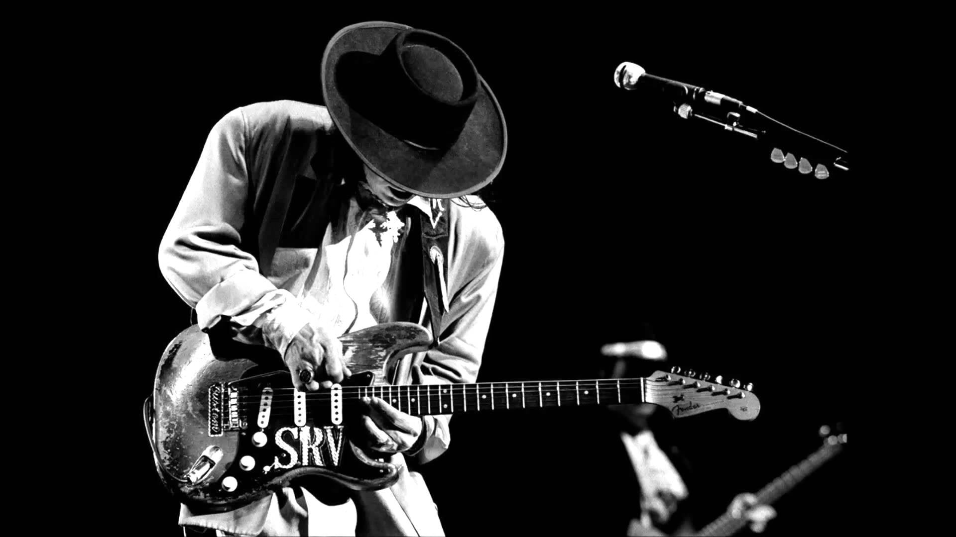 stage - performance space, entertainment occupation, string instrument, musical instrument, 1080P, artist, black background, music, trumpet, guitar, indoors, HD Wallpaper