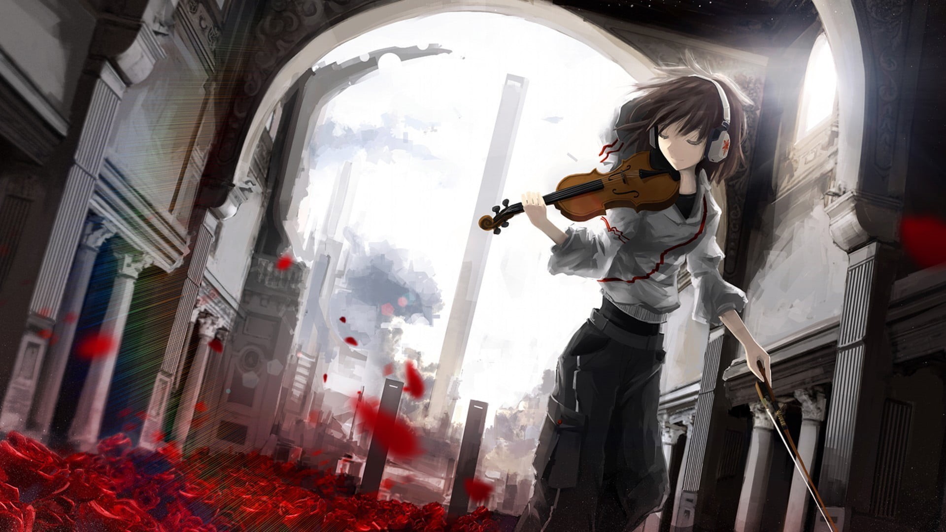 child, people, women, indoors, nature, anime girls, art, standing, playing, musical Instrument String, childhood, music, females, young Adult, HD Wallpaper