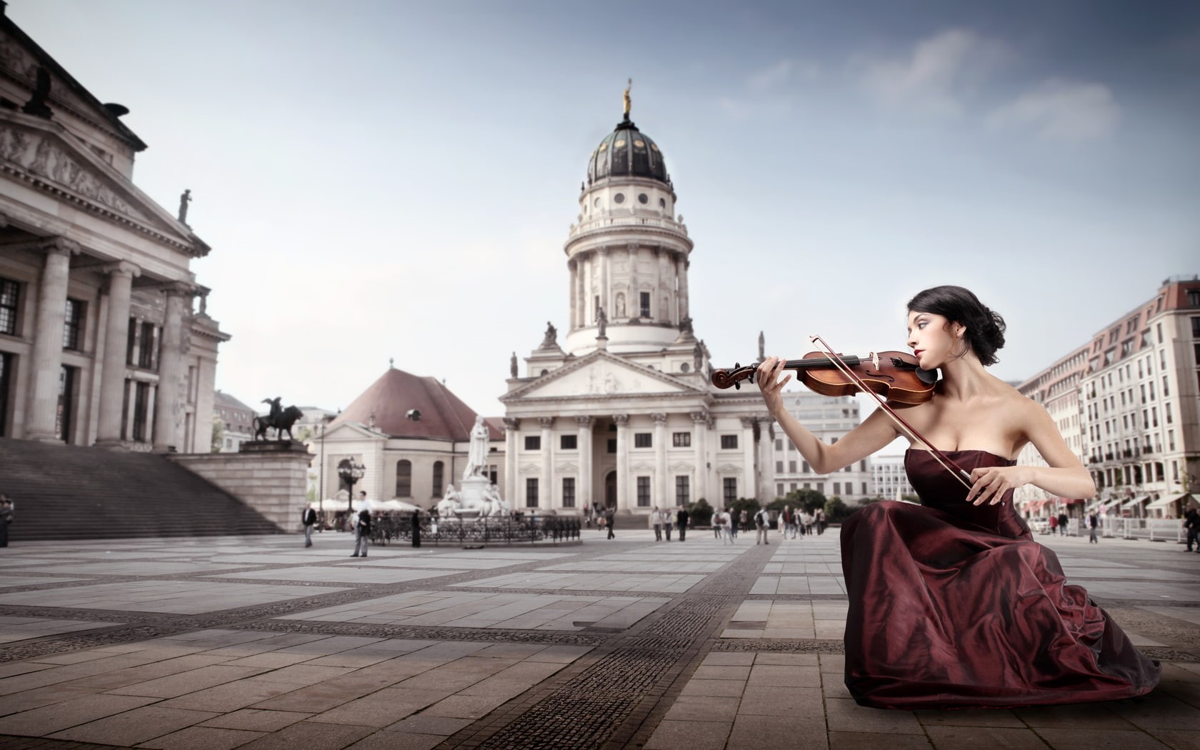 playing, city, violin, 720P, hot babes and girls, brown, girl, HD Wallpaper