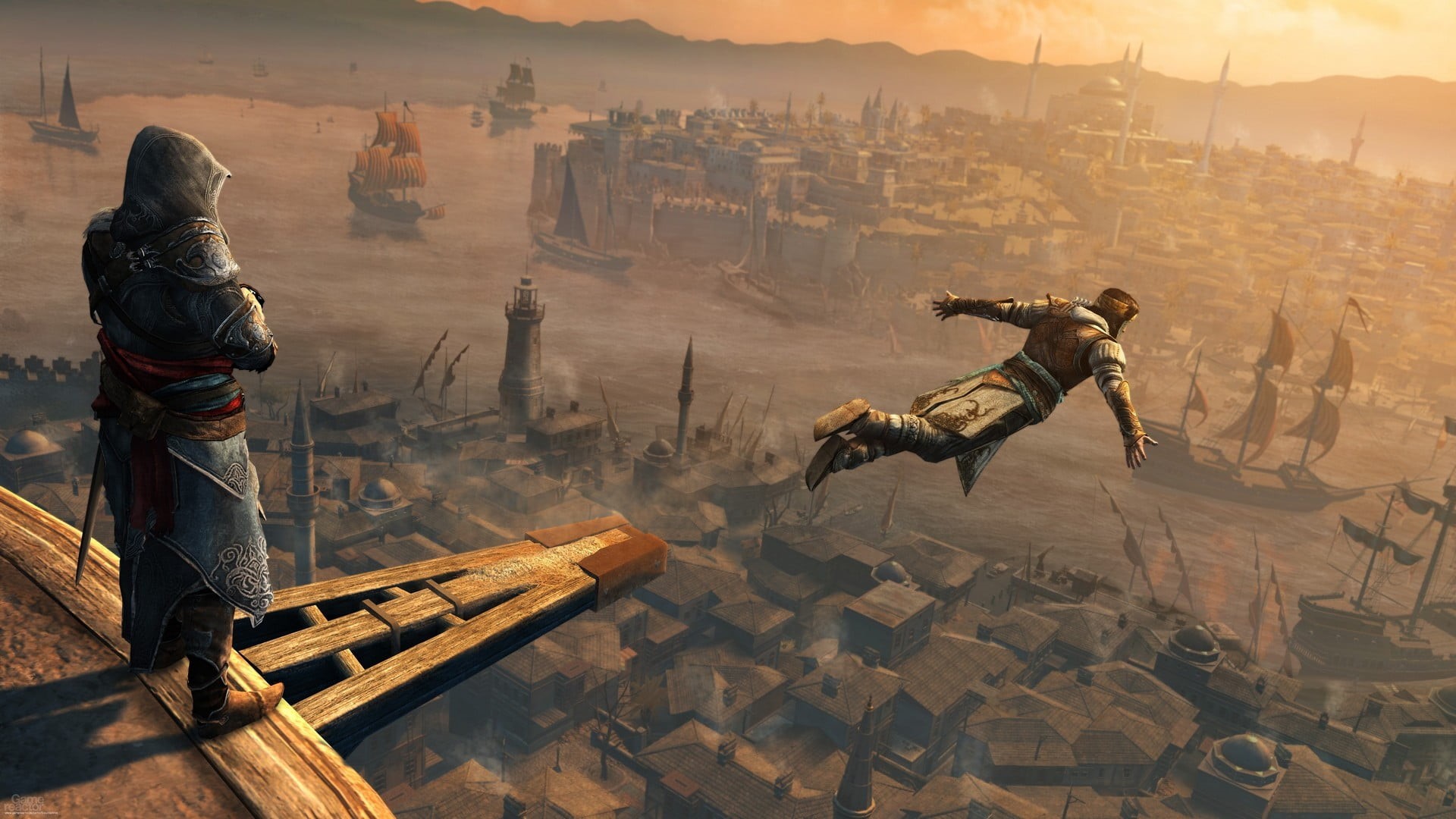 occupation, sculpture, digital, outdoors, human representation, building exterior, weapon, video games, representation, creed, transportation, HD Wallpaper