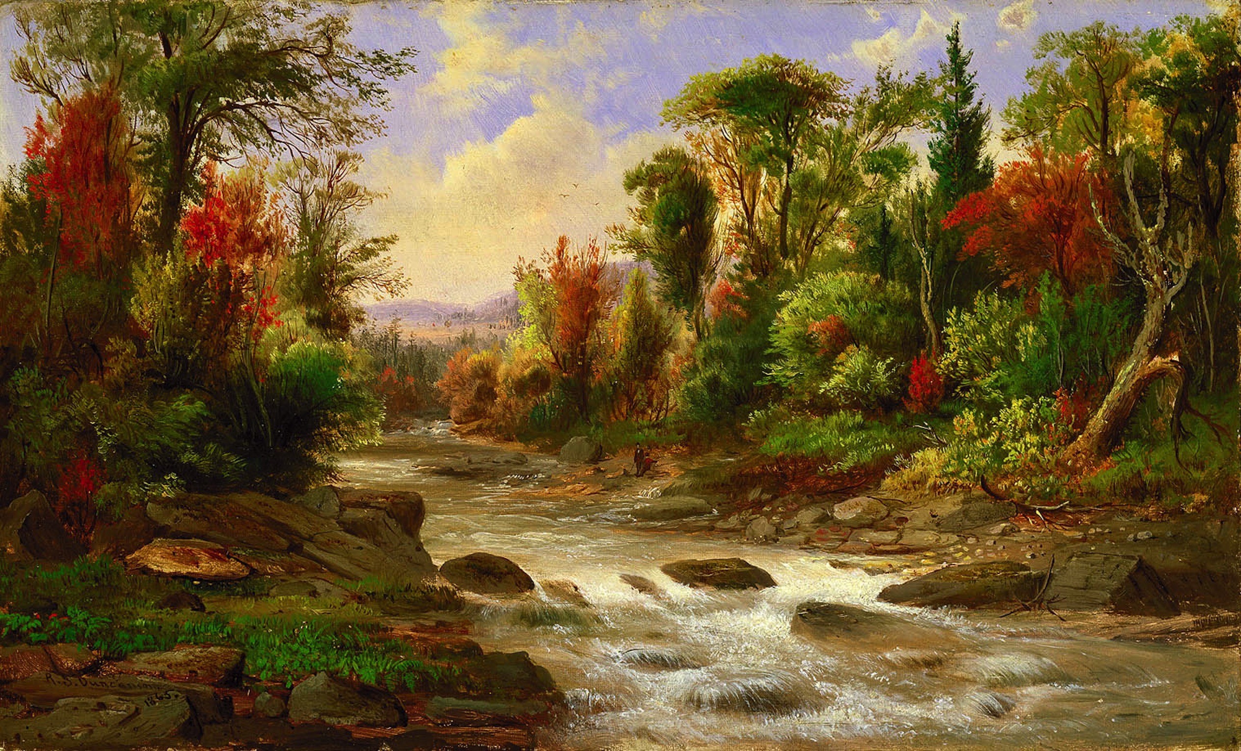 environment, day, plant, non-urban scene, scenic, surround, tree, photo, flowing water, flowing, change, oil on canvas, forest, artistic, rock, 1080P, HD Wallpaper
