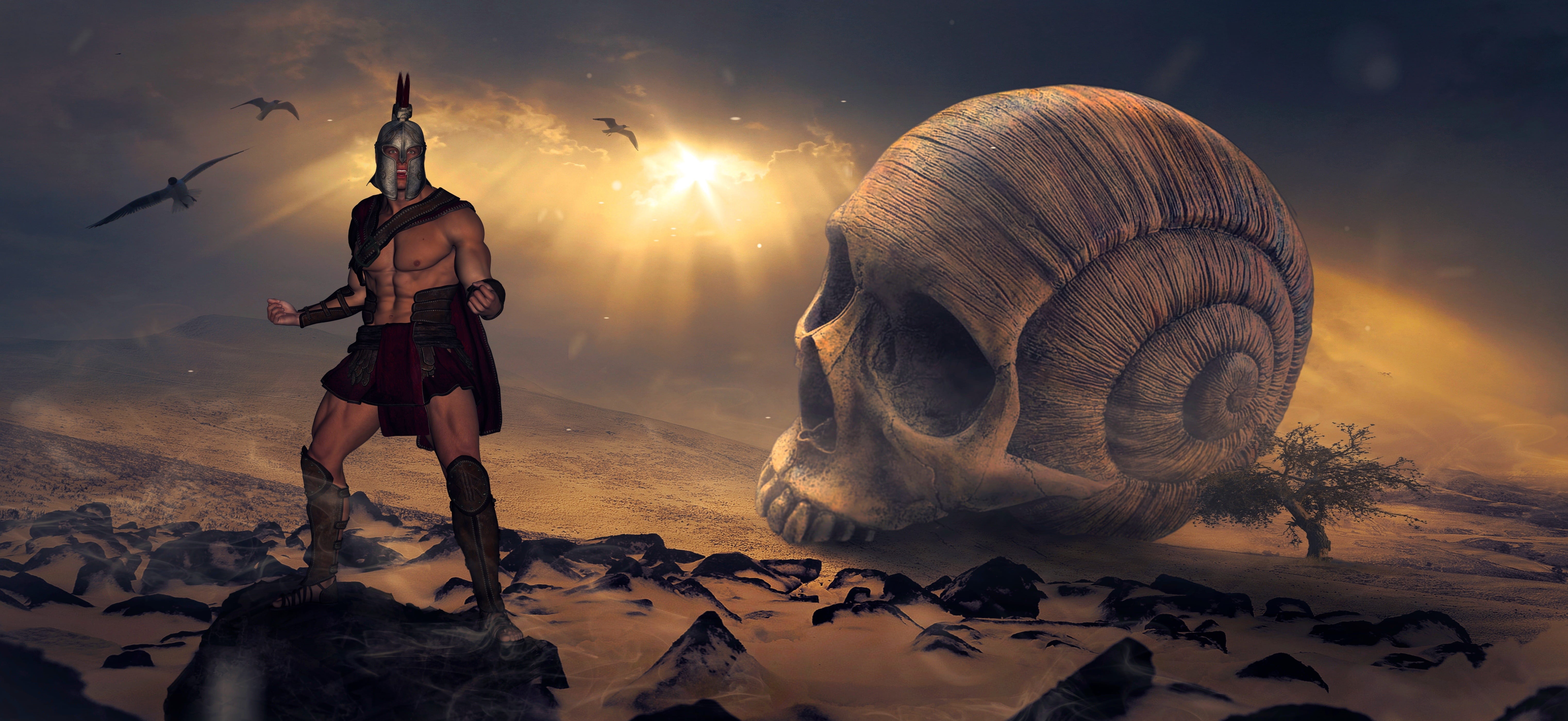 cloud - sky, skull, scene, effective, golden light, animal wildlife, emotion, wallaper, rays, people, sky, digital composite, back light, collage, evening sun, HD Wallpaper
