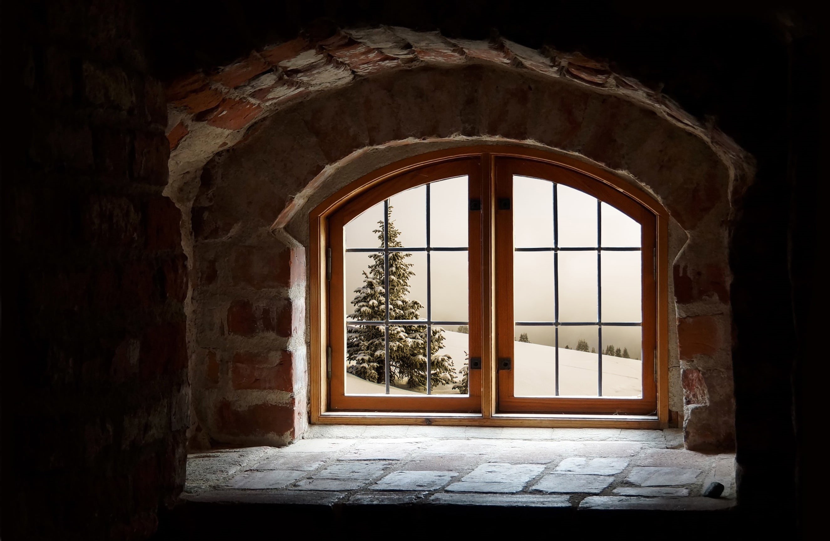 no people, clouds, white, glass - material, panel, bricked, shallow, the past, architecture, royalty, floor, 2K, concrete, landscape, arch, wooden, snow, HD Wallpaper