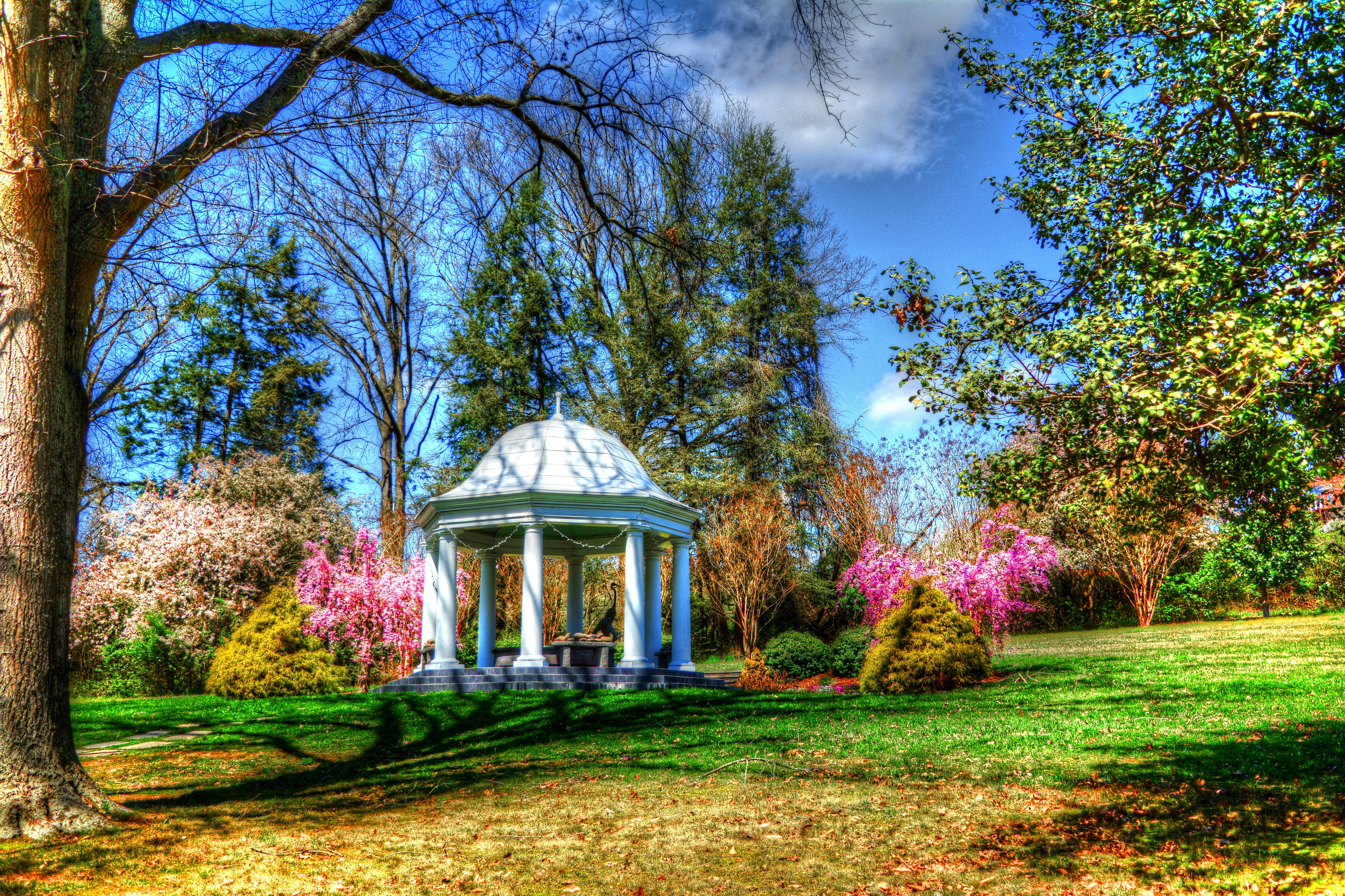 growth, concrete, tennessee, spring, outdoors, gazebo, beauty in nature, change, tranquility, formal Garden, tree, architecture, plant, building Exterior, HD Wallpaper