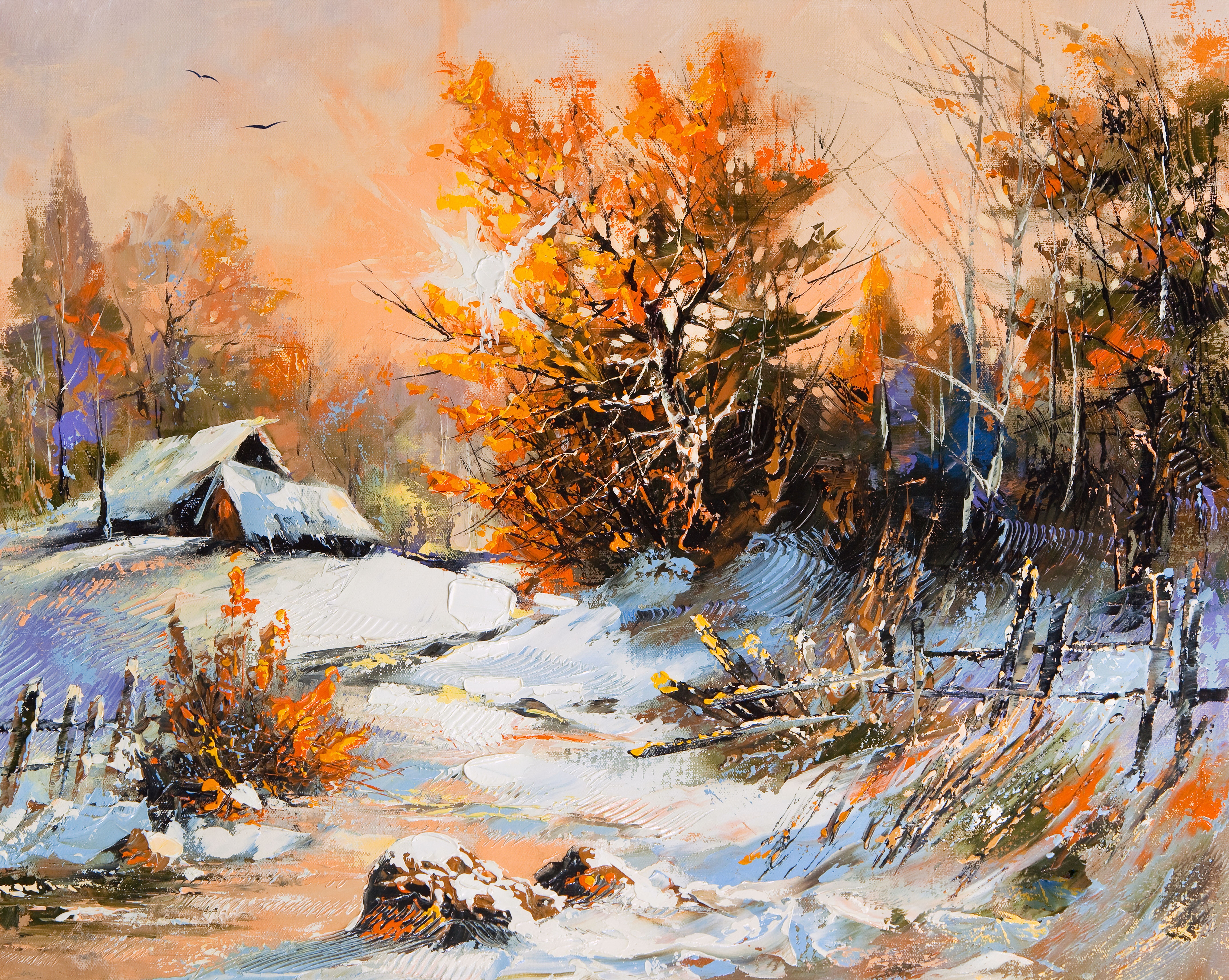 painting, multi Colored, house, backgrounds, beauty In Nature, flowing water, yellow, oil Painting, scenics, day, paintings, scenics - nature, non-Urban Scene, HD Wallpaper