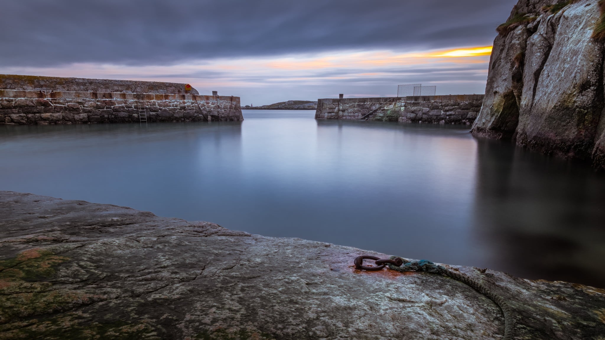 shore, ireland, concrete, morning, fuji, clouds, europe, coast, rock - Object, beautiful, Seascape, peaceful, landscape, tranquil, nature, old  european, HD Wallpaper