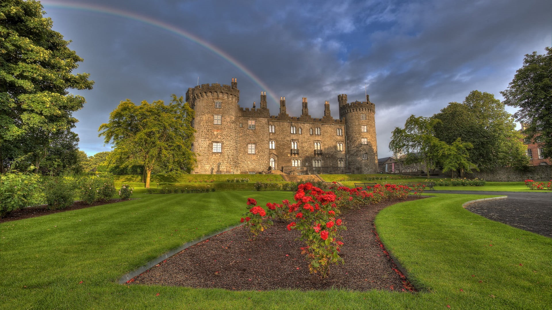 structure, white, outdoors, trees, architecture, built structure, building exterior, Ireland, rainbows, building, no people, field, green color, day, grass, HD Wallpaper