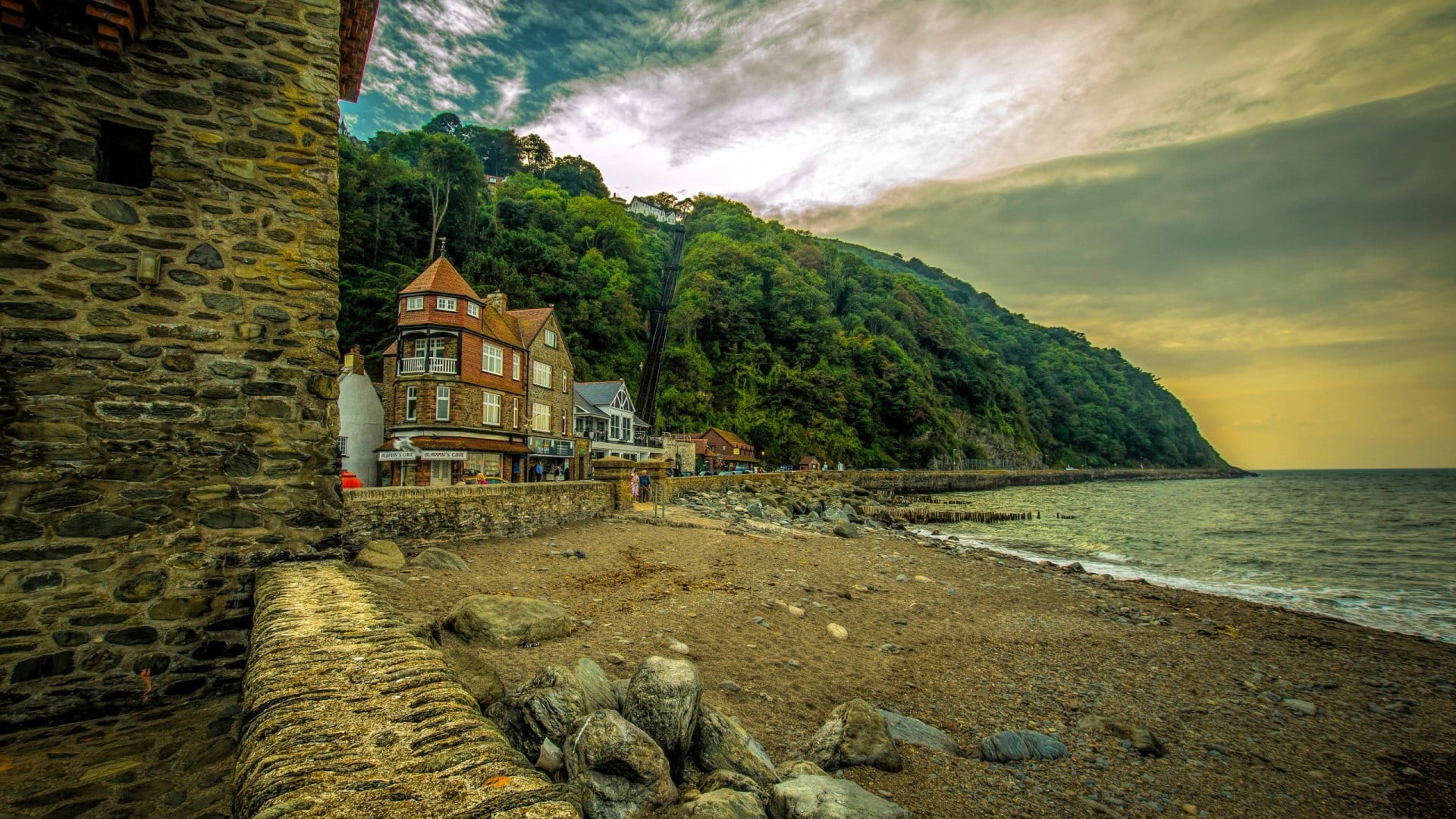 mountain, animal themes, HDR, sea, old building, built structure, 1080P, landscape, rock, no people, scenics - nature, Europe, stones, outdoors, sky, forest, HD Wallpaper