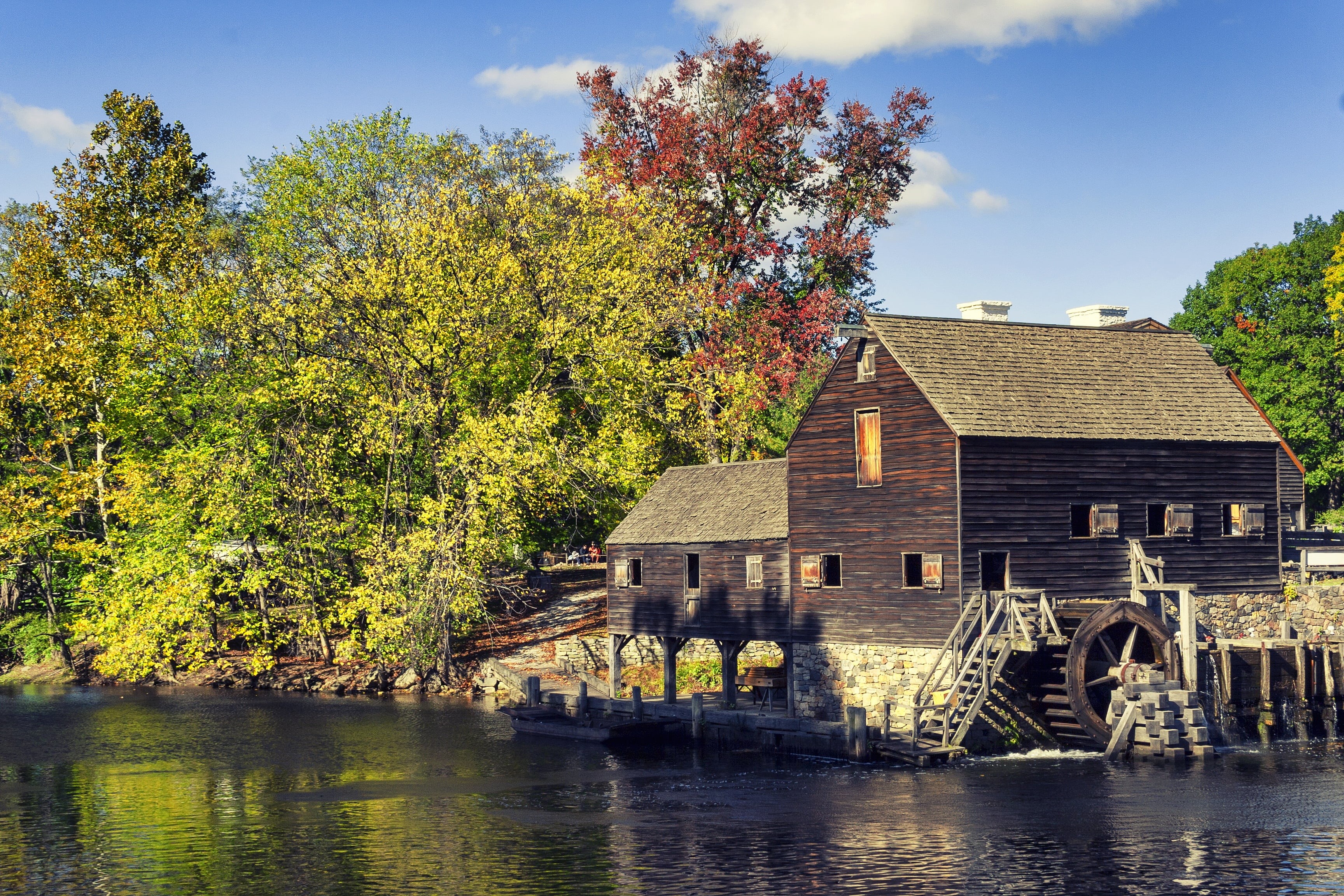 tranquility, built structure, 2K, summer, place, rural, countryside, wood, plant, sunny, wood - Material, building exterior, country, tree, reflection, HD Wallpaper