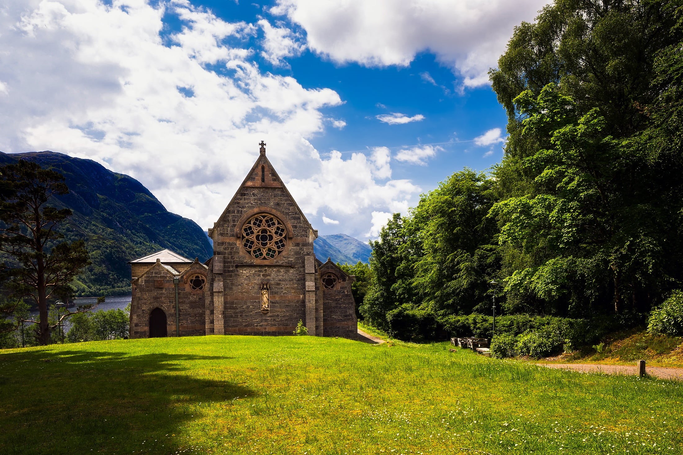 tree, landscape, scotland, built structure, building, no people, churn, woods, day, belief, landmark, hdr, trees, architecture, rural, nature, scenic, history, HD Wallpaper