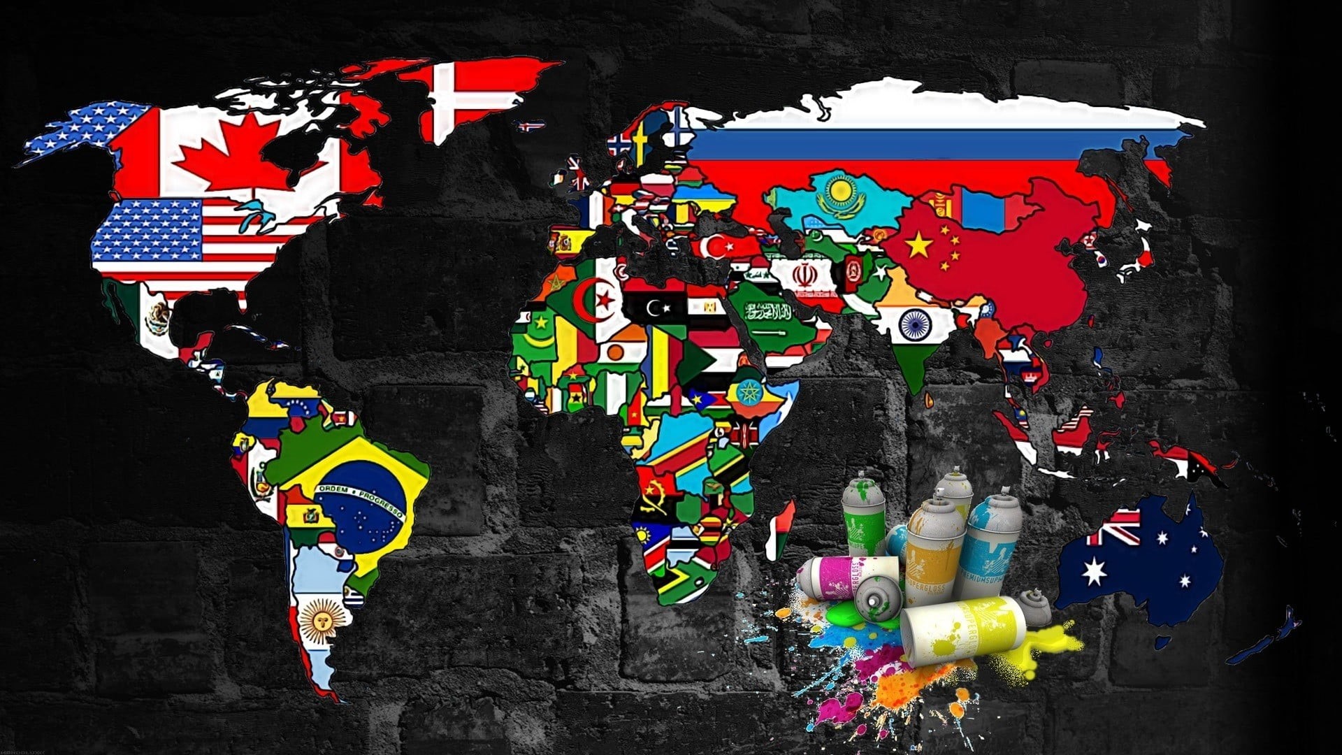 male likeness, multi colored, architecture, multicolored, creativity, day, black background, spray, indoors, world map, painting, human representation, HD Wallpaper