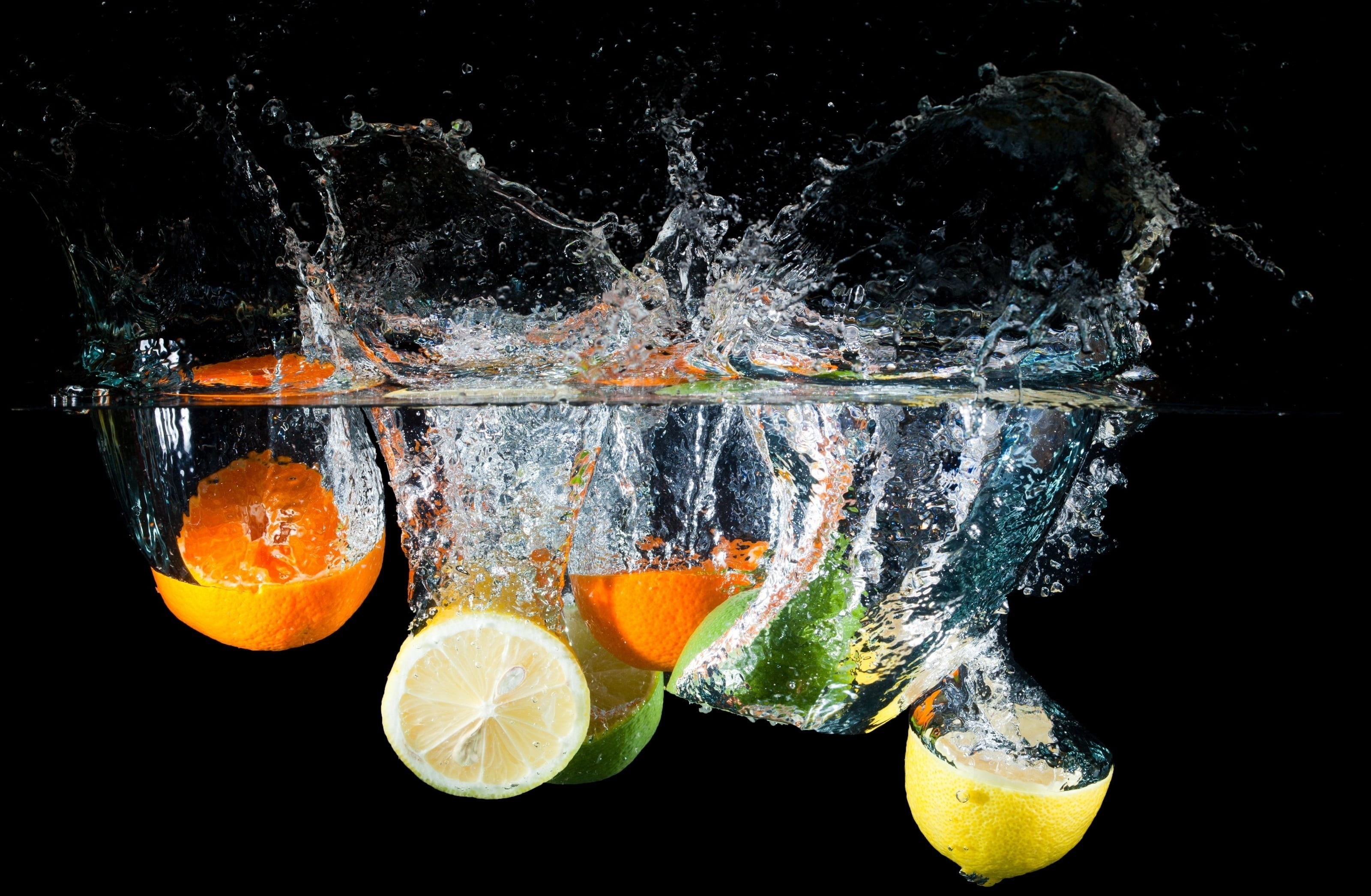 spray, red, ripe, backgrounds, wellbeing, freshness, citrus, orange - Fruit, drop, lemon, isolated, juicy, orange Color, drink, black Color, water, motion, HD Wallpaper