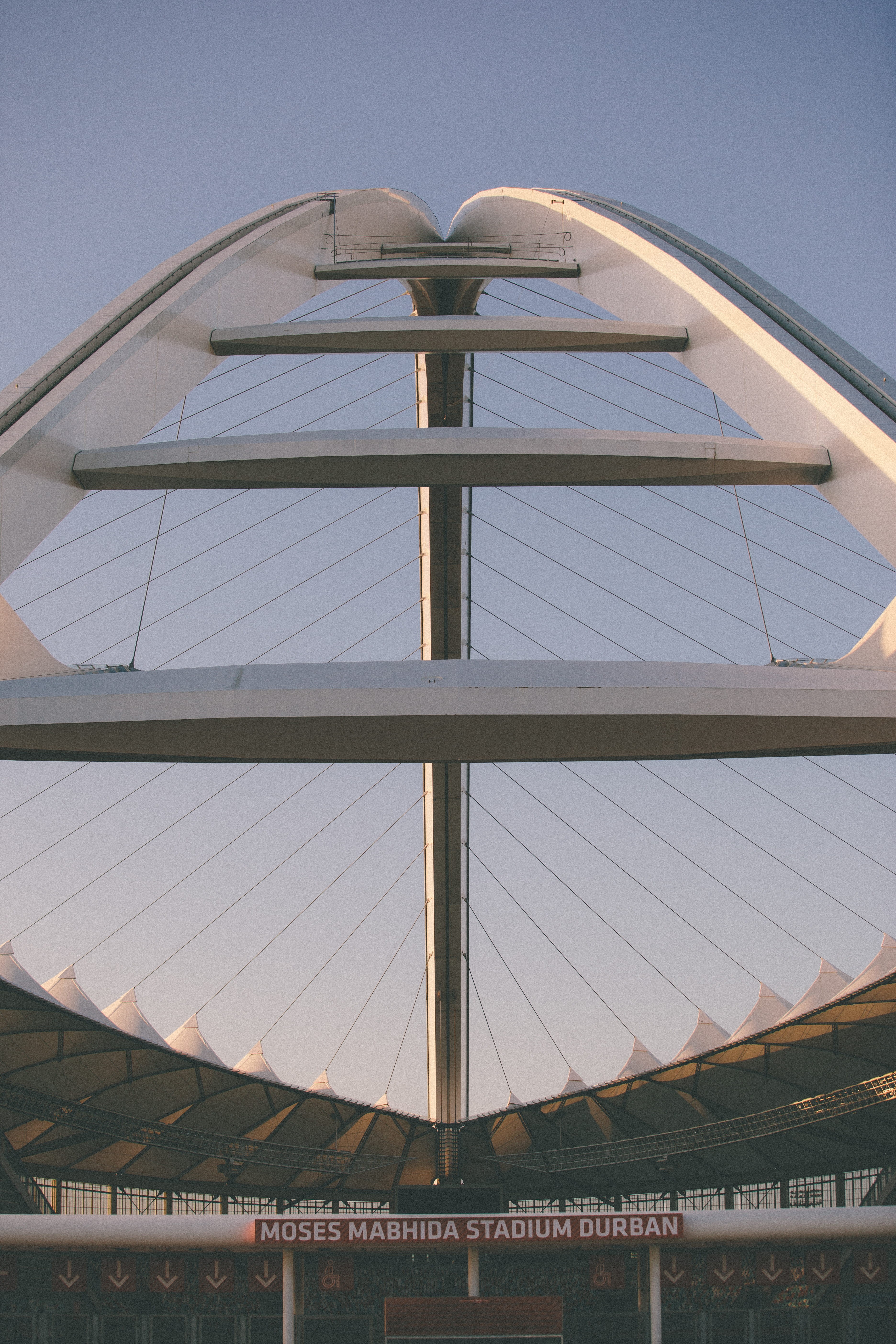geometric, modern, travel destinations, building, mabhida, building exterior, outdoors, 5K, built structure, office building exterior, line, sky, nature, Phone HD Wallpaper