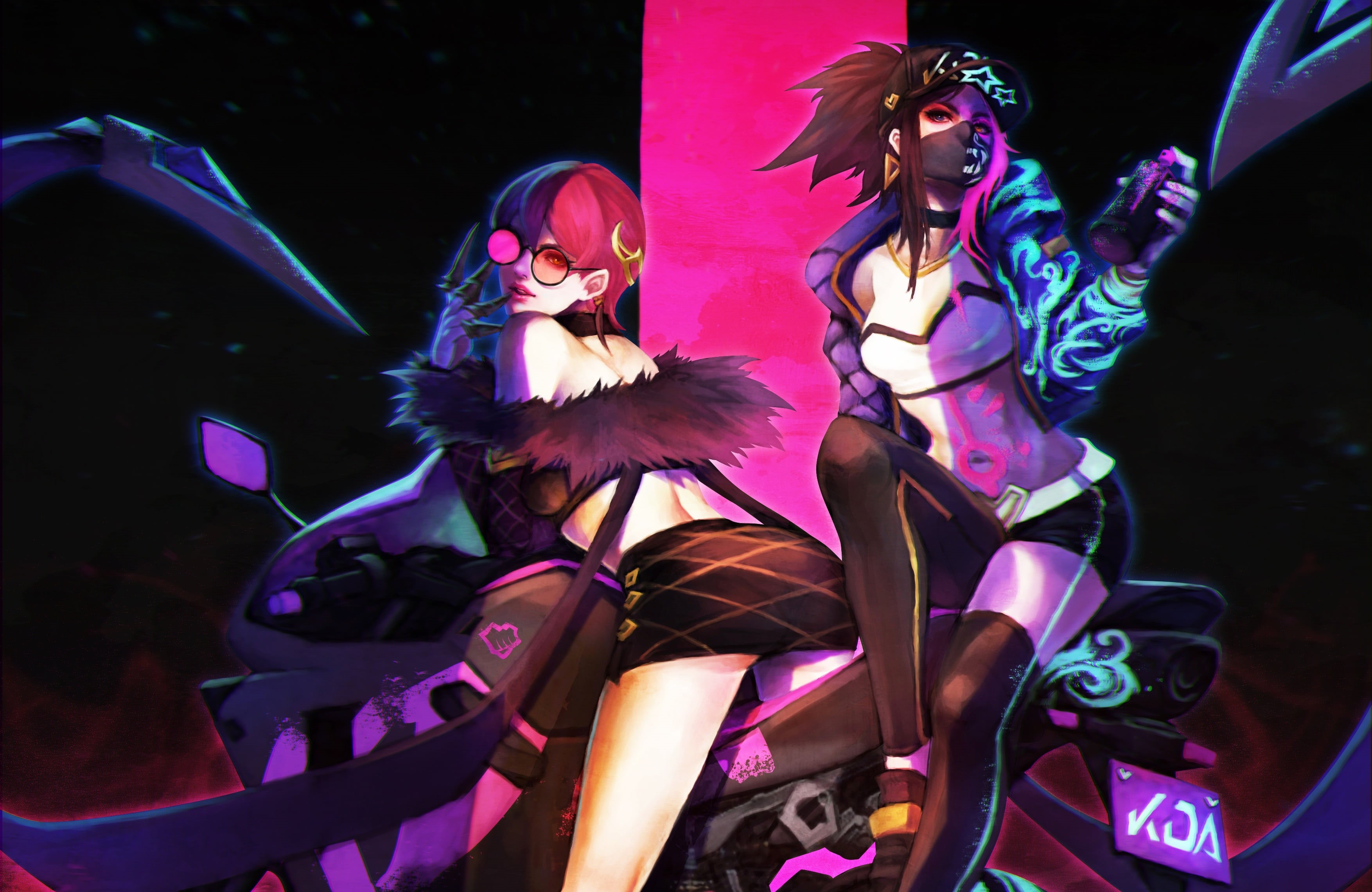 girl, League of Legends, Akali, The Rogue Assassin, Evelynn, moba, 2K, KDA, Agonys Embrace, bike, art, HD Wallpaper