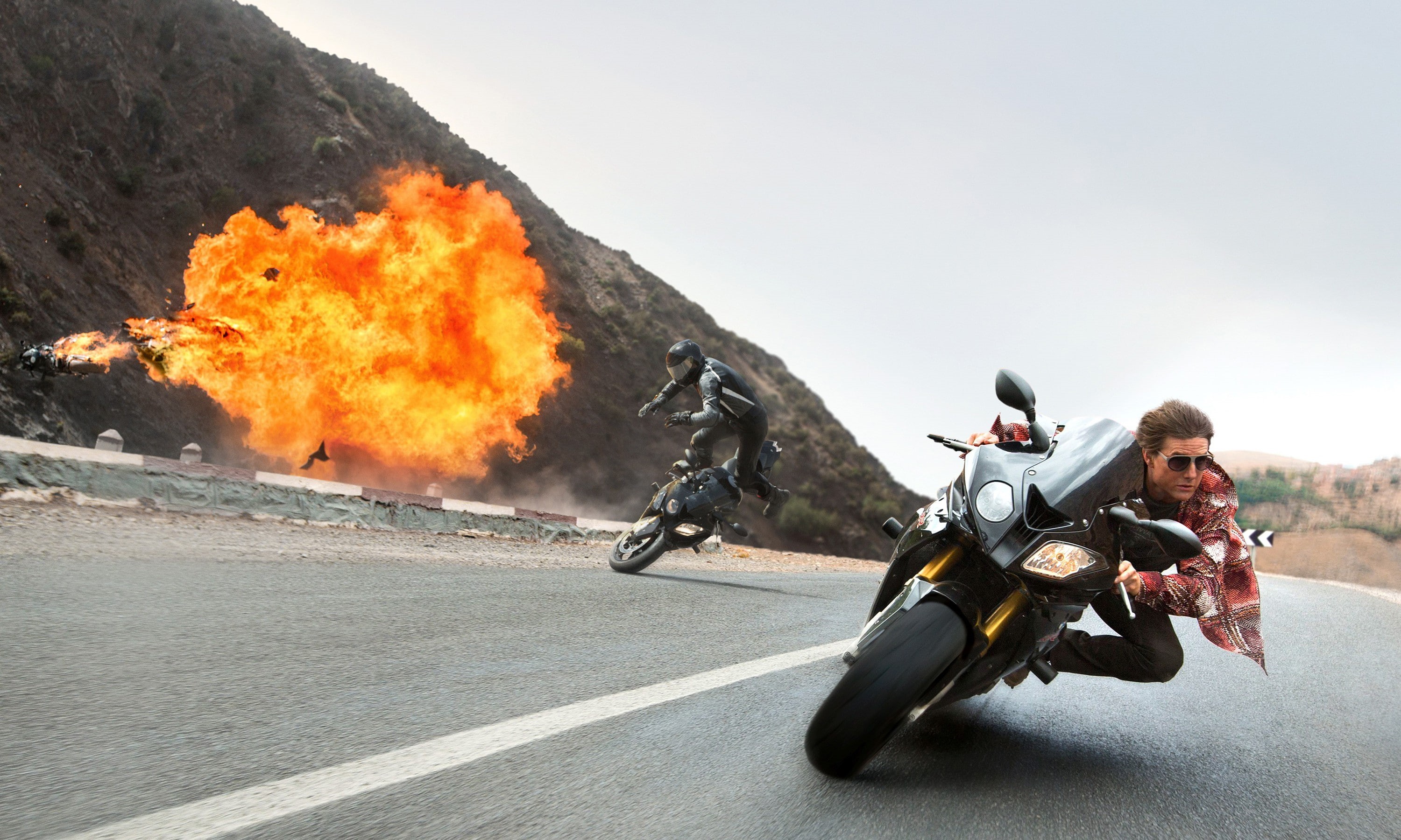 Mission: Impossible - Rogue Nation, speed, chase, mission, tribe, explosion, Motorcycle, Tom Cruise, impossible, frame, 2K, highway, rogue, Mission: Impossible Tribe rogue, HD Wallpaper