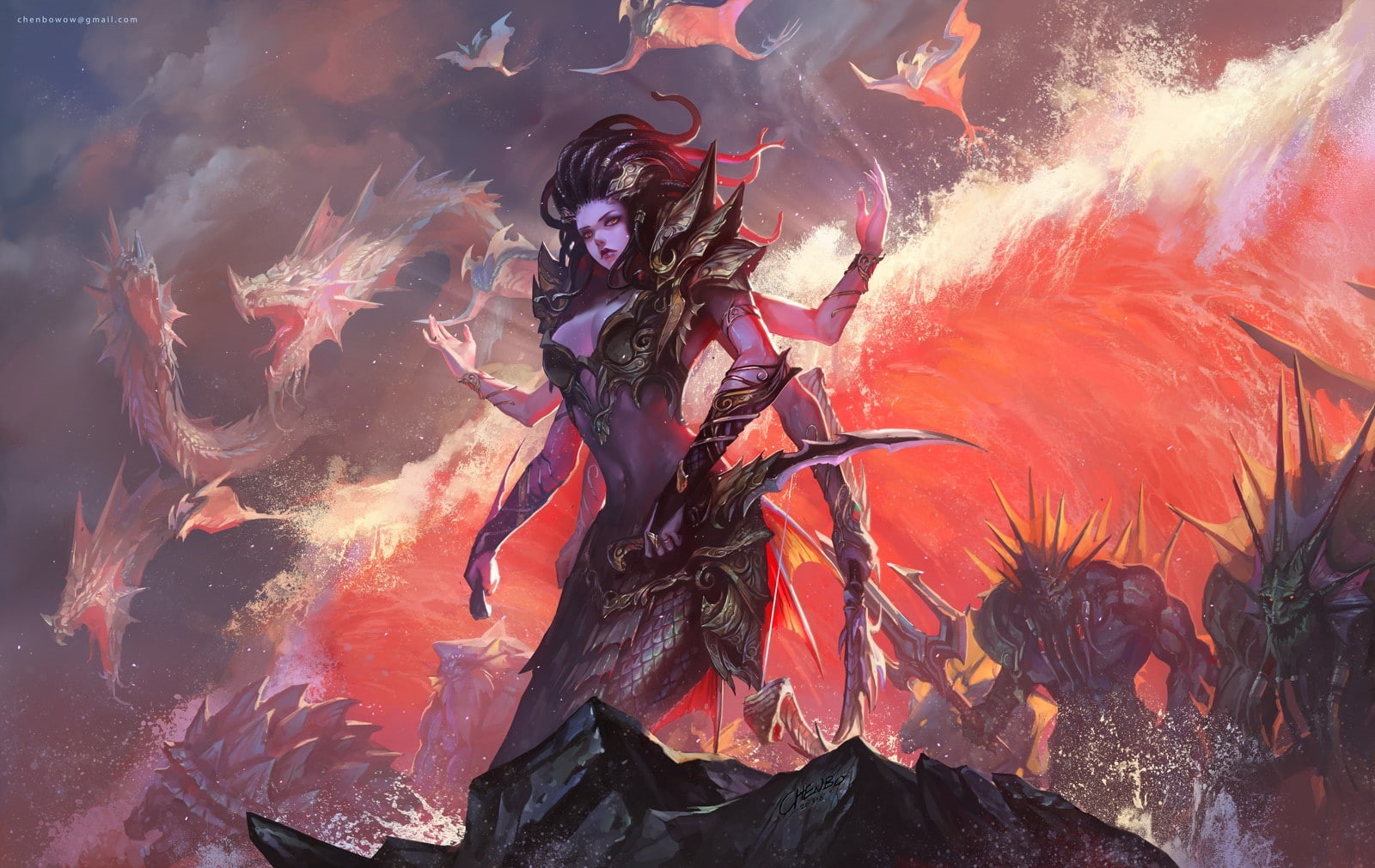 dragon, 720P, Mitology, Lady Vashj, creature, Warcraft III, waves, HD Wallpaper