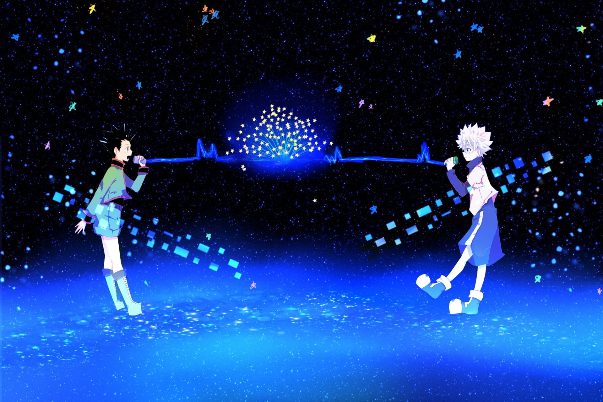 enjoyment, x, people, gon, dancing, stage, emotion, illuminated, killua, human arm, hunter, full length, stage - performance space, performance, HD Wallpaper