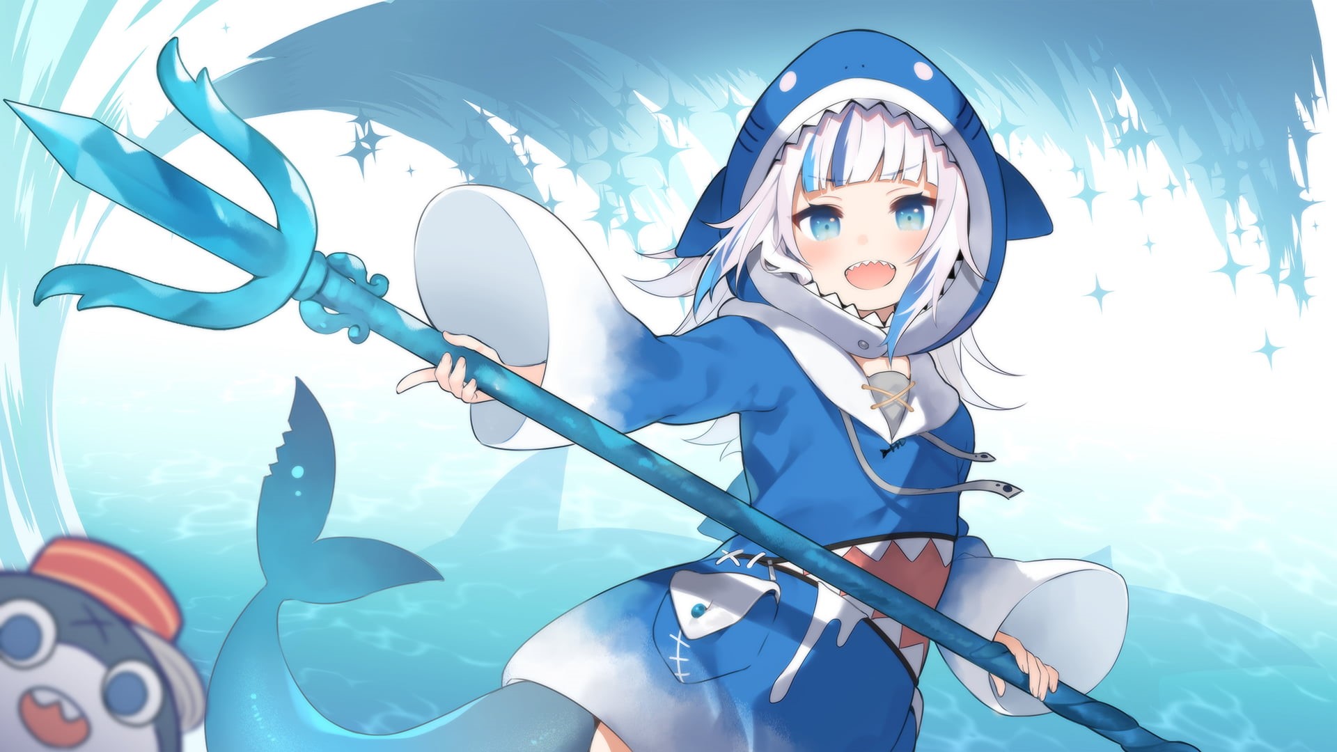 water, 1080P, anime girls, Gawr Gura, HD Wallpaper