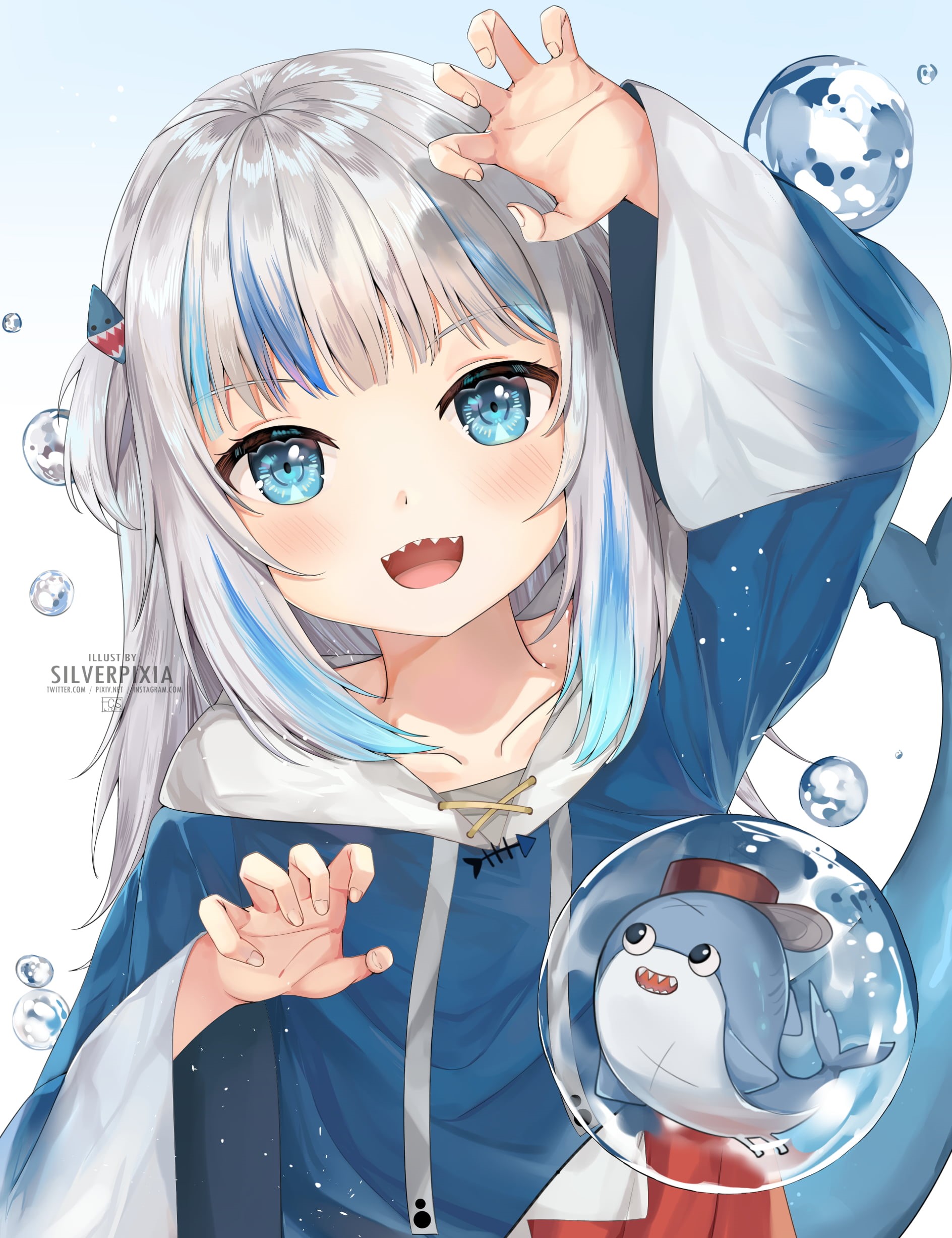 anime girls, Gawr Gura, 1080P, Hololive, open mouth, Virtual Youtuber, Phone HD Wallpaper