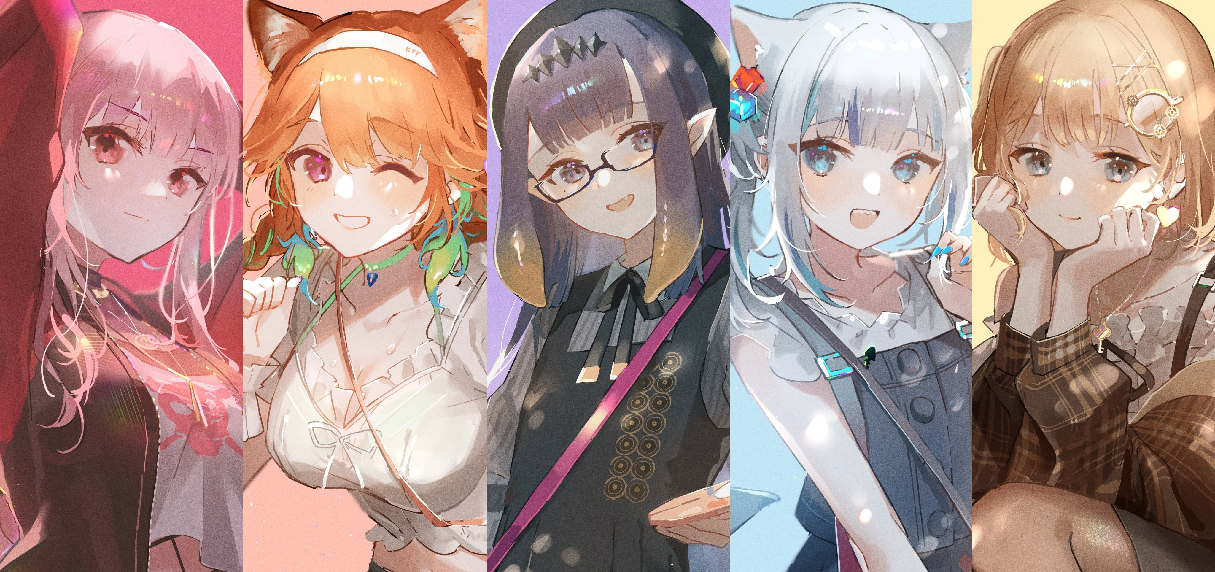 Ninomae Inanis, Hololive, Gawr Gura, 4K, anime, Watson Amelia, Takanashi Kiara, Mori Calliope, anime girls, HD Wallpaper
