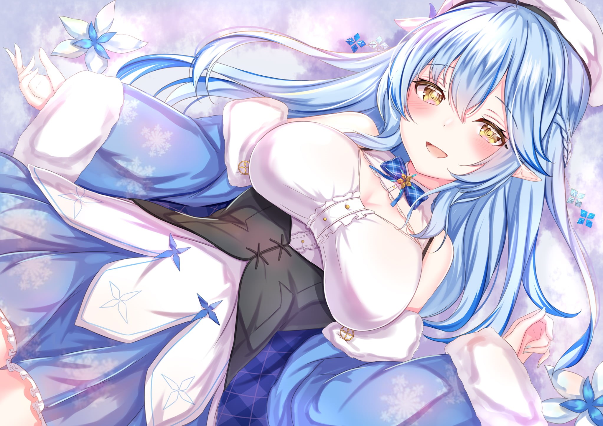 yellow eyes, Yukihana Lamy, 1080P, Hololive, blue hair, HD Wallpaper
