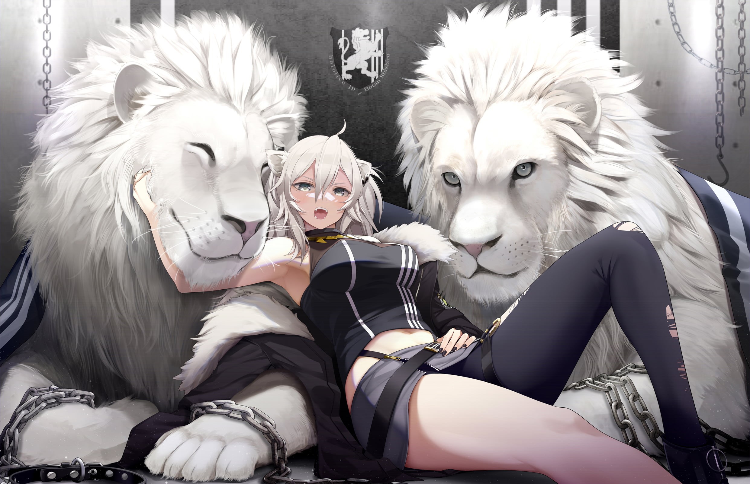white lion, grey hair, gray eyes, 1080P, Shishiro Botan, Hololive, HD Wallpaper