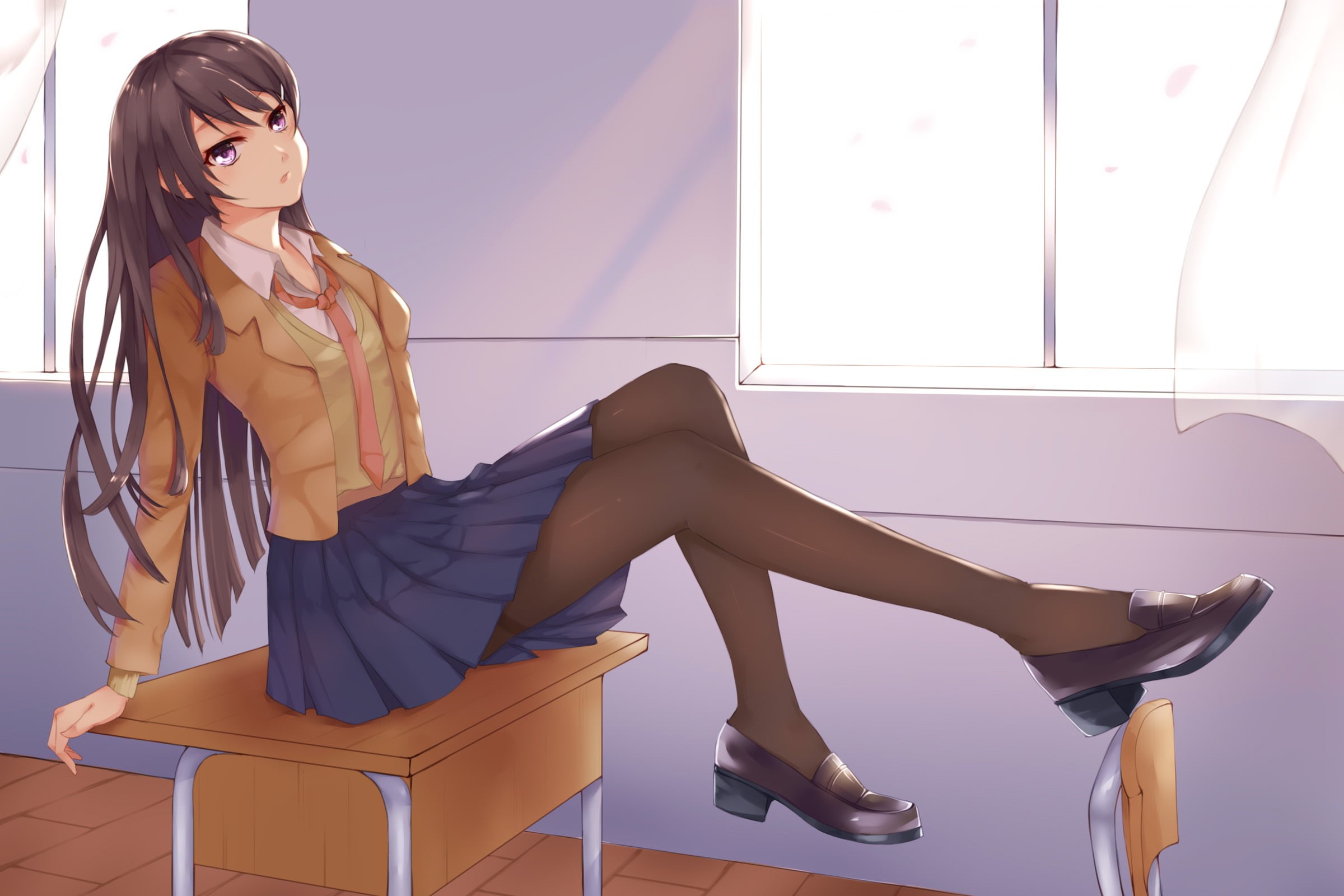 Anime, Brown Hair, 1080P, School Uniform, Rascal Does Not Dream of Bunny Girl Senpai, Mai Sakurajima, HD Wallpaper