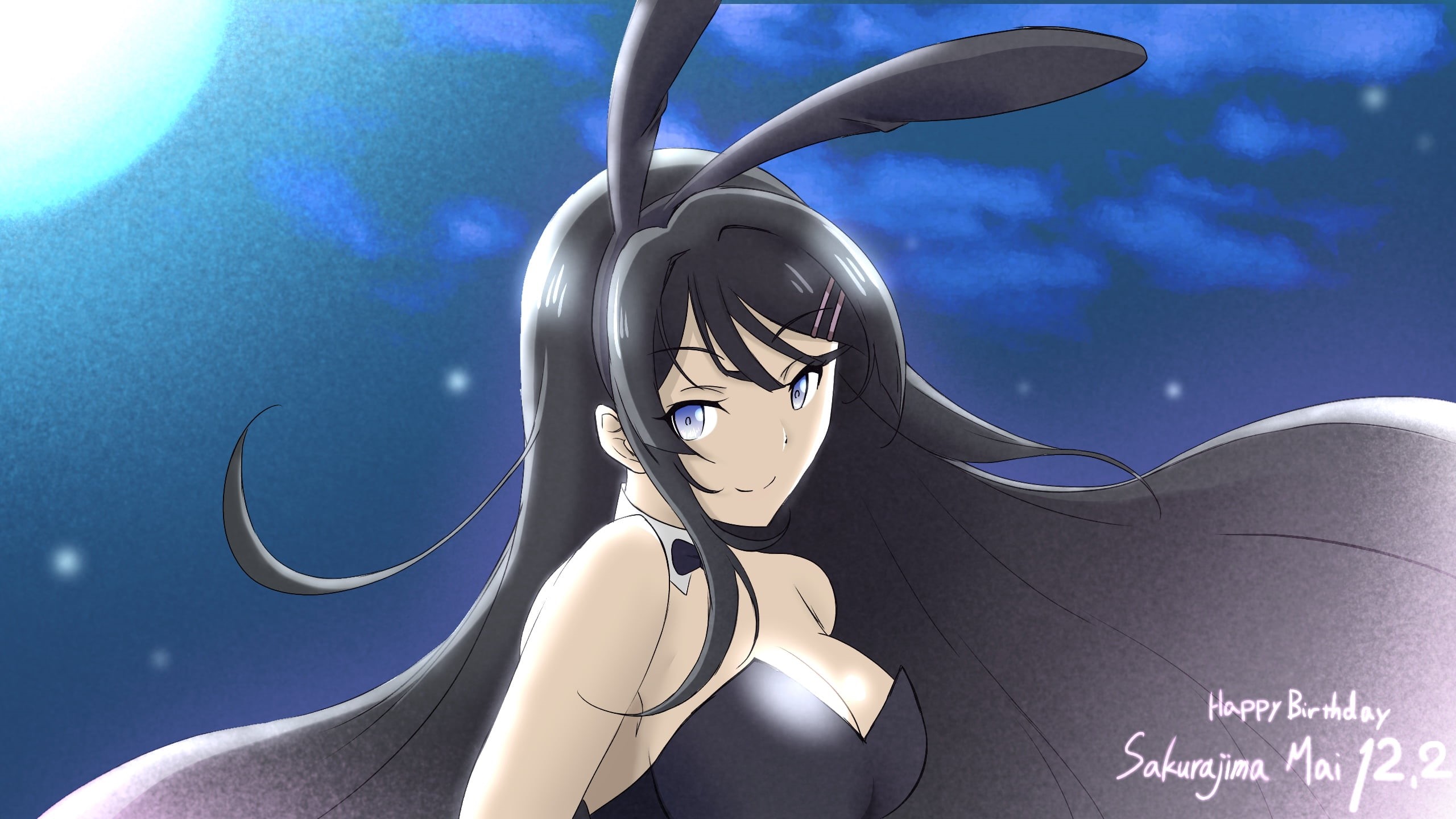 Bunny Ears, Mai Sakurajima, 2K, Girl, Blue Eyes, Rascal Does Not Dream of Bunny Girl Senpai, Black Hair, Anime, HD Wallpaper