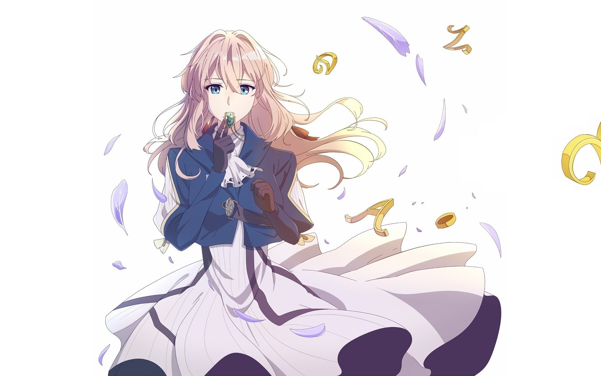 women, Violet Evergarden (Character), Violet Evergarden, blond hair, fashion, 1080P, indoors, looking at camera, portrait, adult, cut out, hair, one person, HD Wallpaper