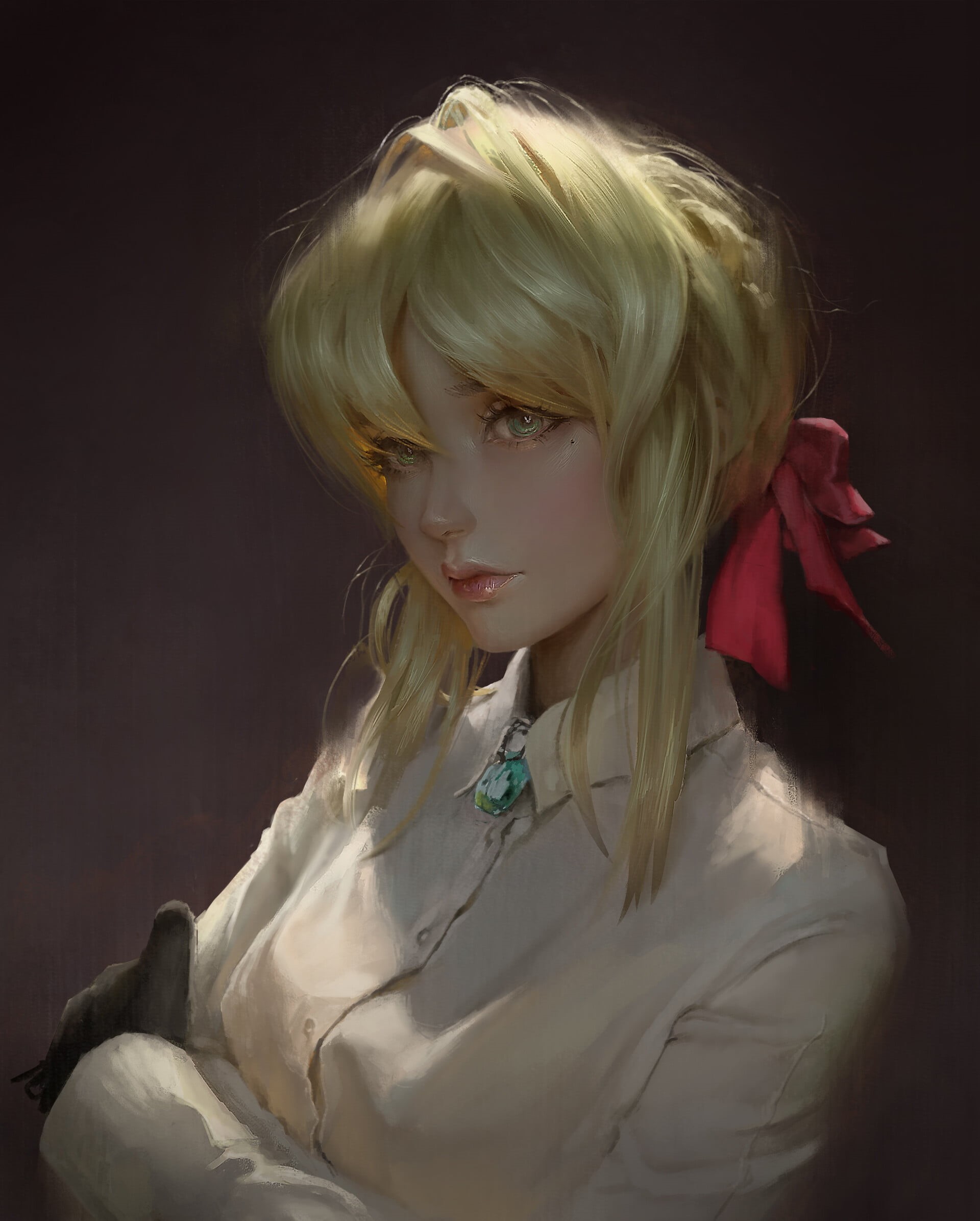 blonde, green eyes, fantasy girl, Violet Evergarden, women, 1080P, anime, Phone HD Wallpaper